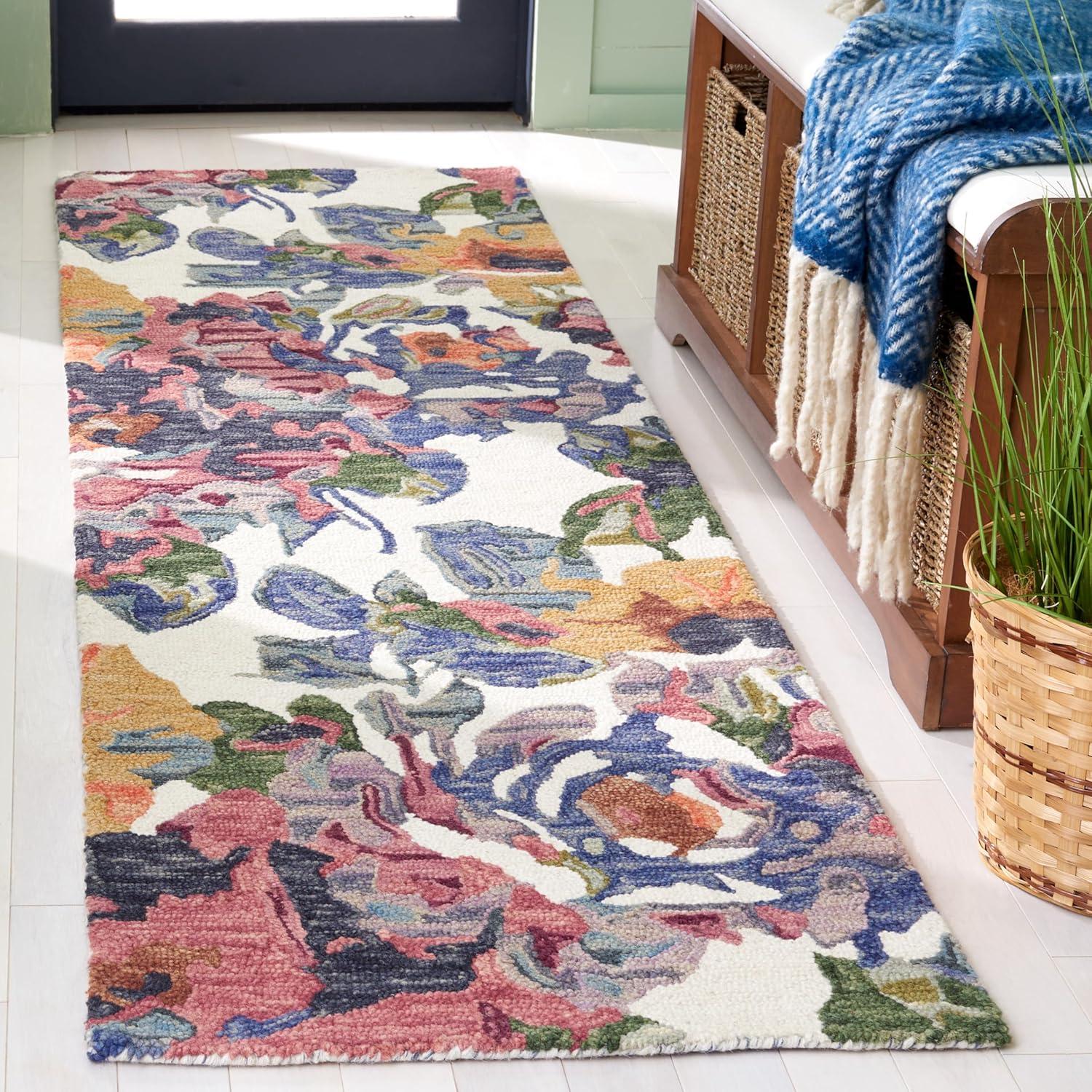 SAFAVIEH Blossom Ewart Floral Runner Rug, Ivory/Blue, 2'3" x 8'