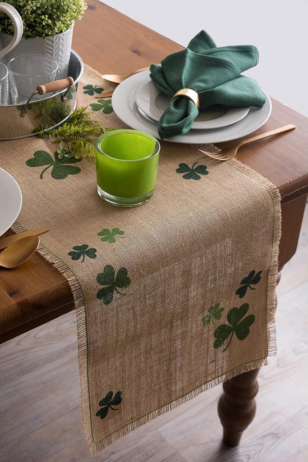 DII Shamrock Printed Jute Table Runner 14x74"