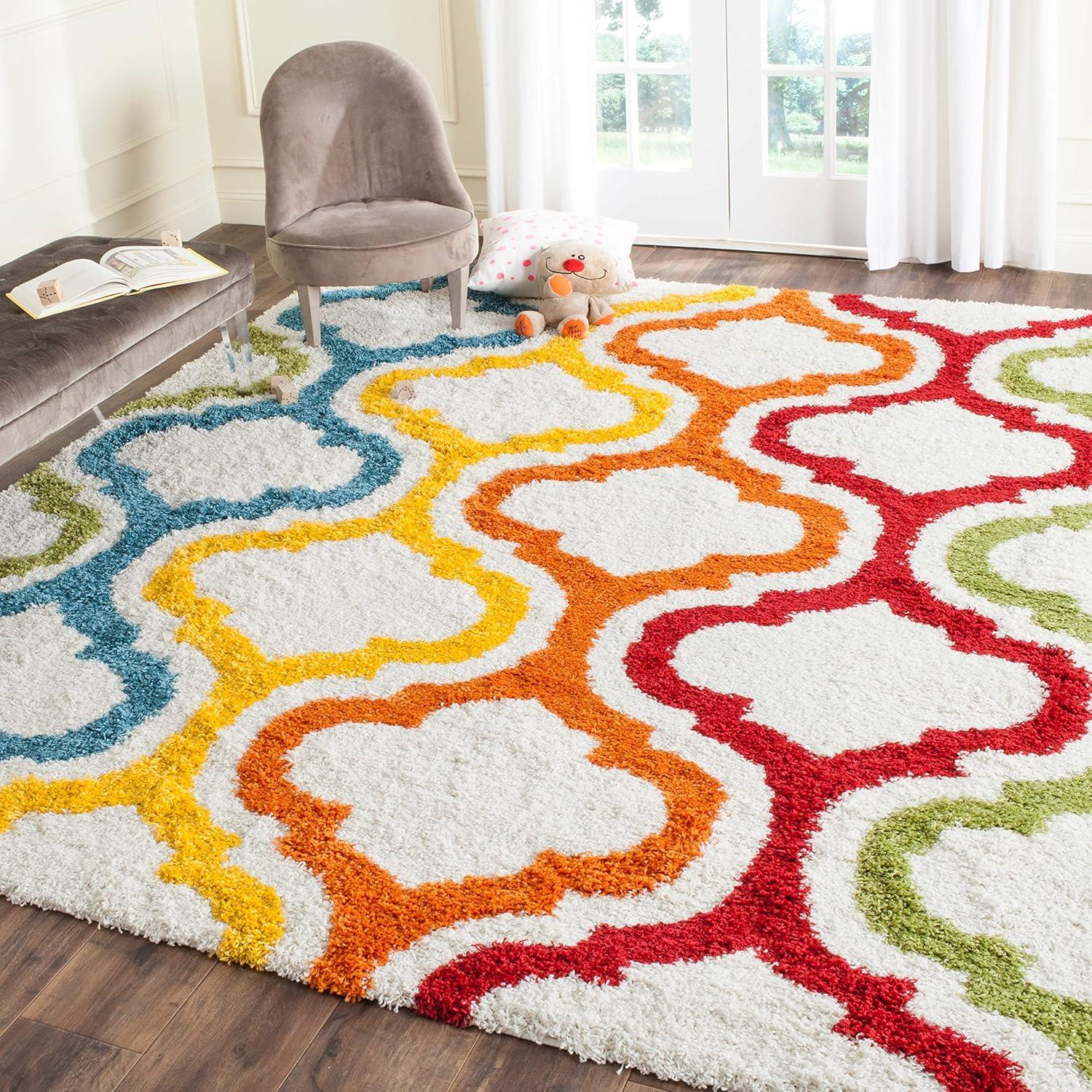 Ivory and Multicolor Shag Kids Area Rug