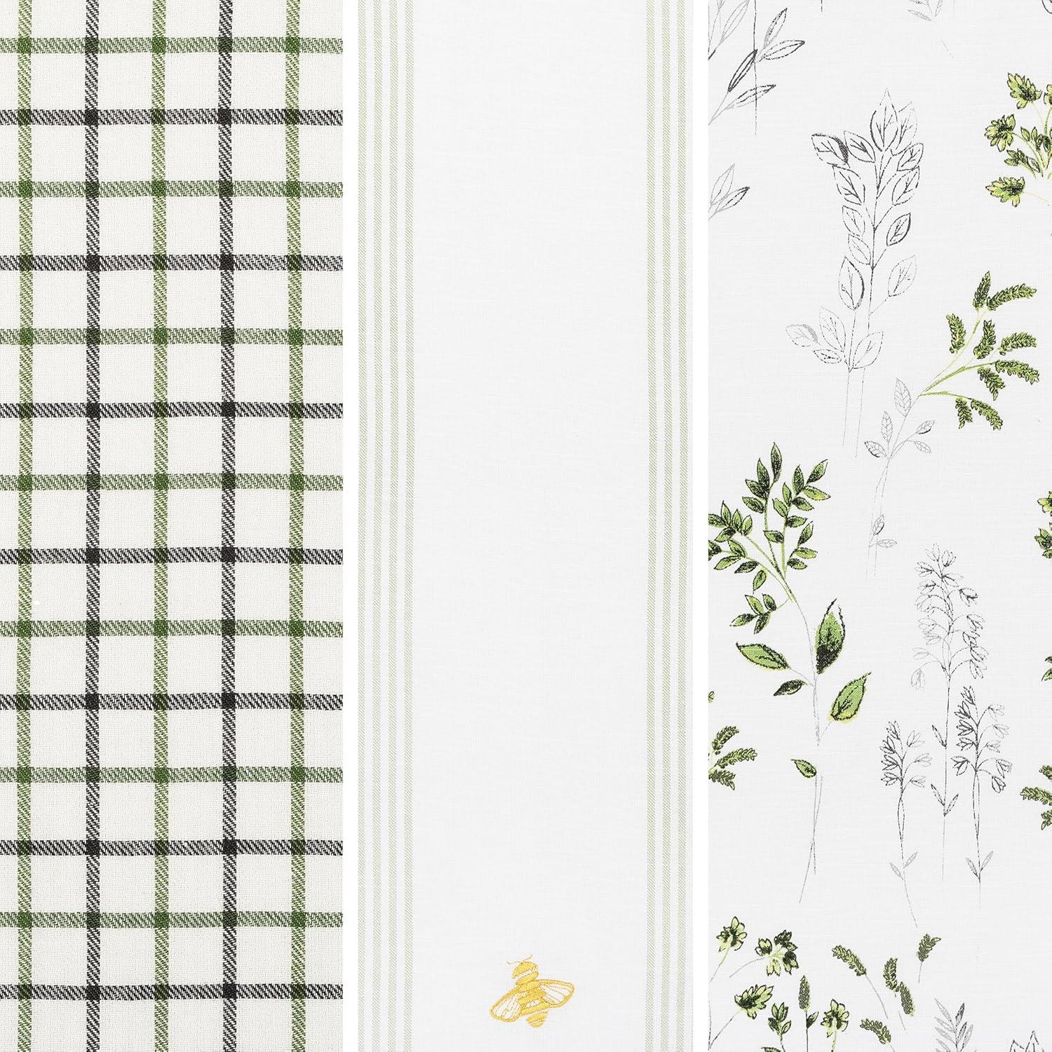 Sage Green Cotton Botanical and Bees Hand Towel Set