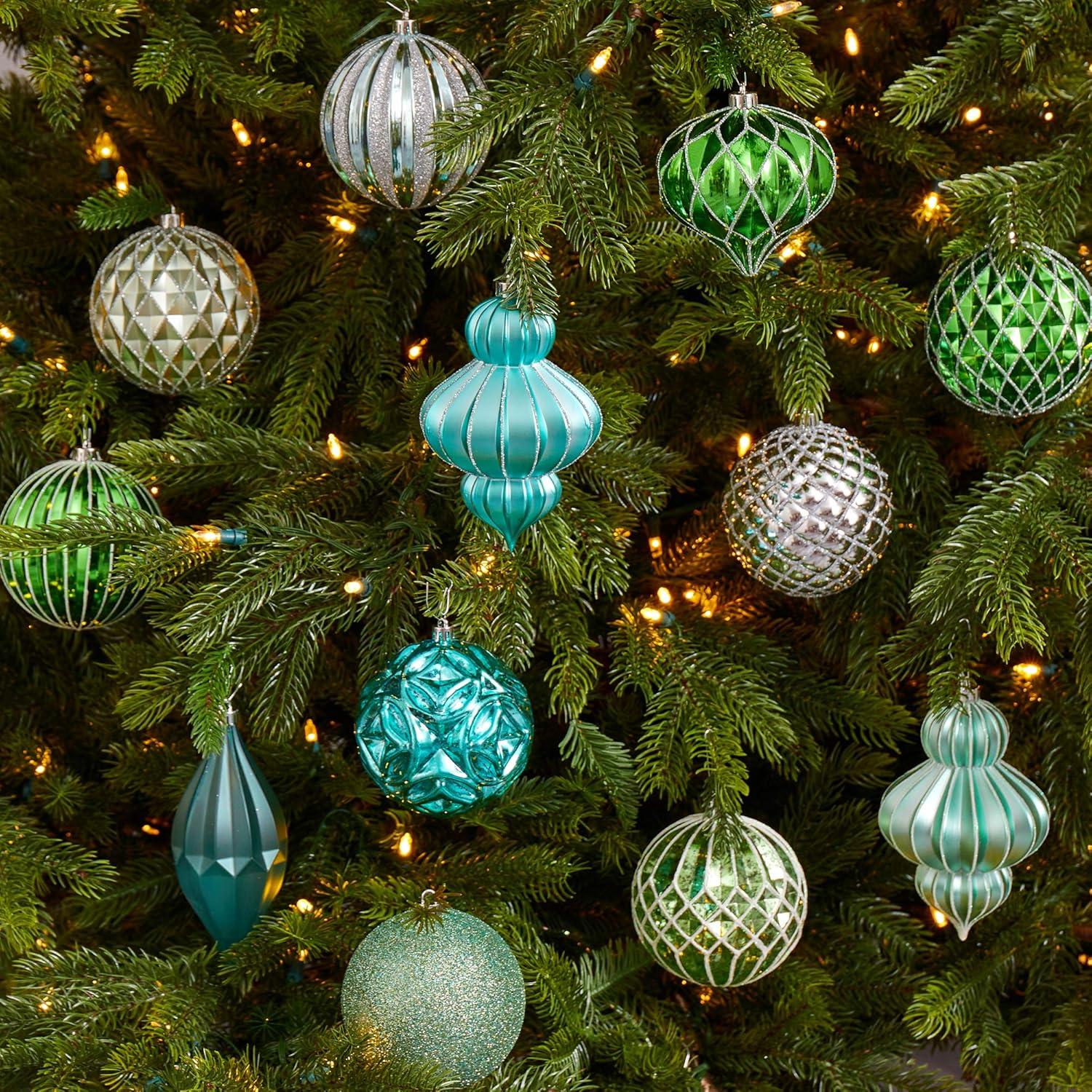 Nearly Natural Holiday Lux Shatterproof, 12 Count Christmas Tree Ornament Set