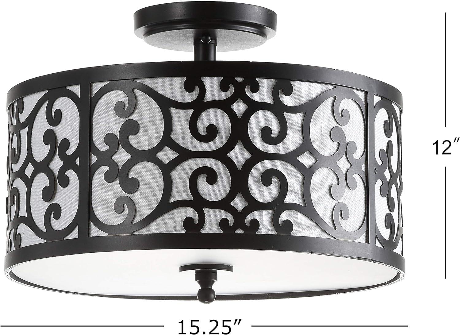 Elegant 15" Oil Rubbed Bronze LED Drum Ceiling Light with Linen Shade