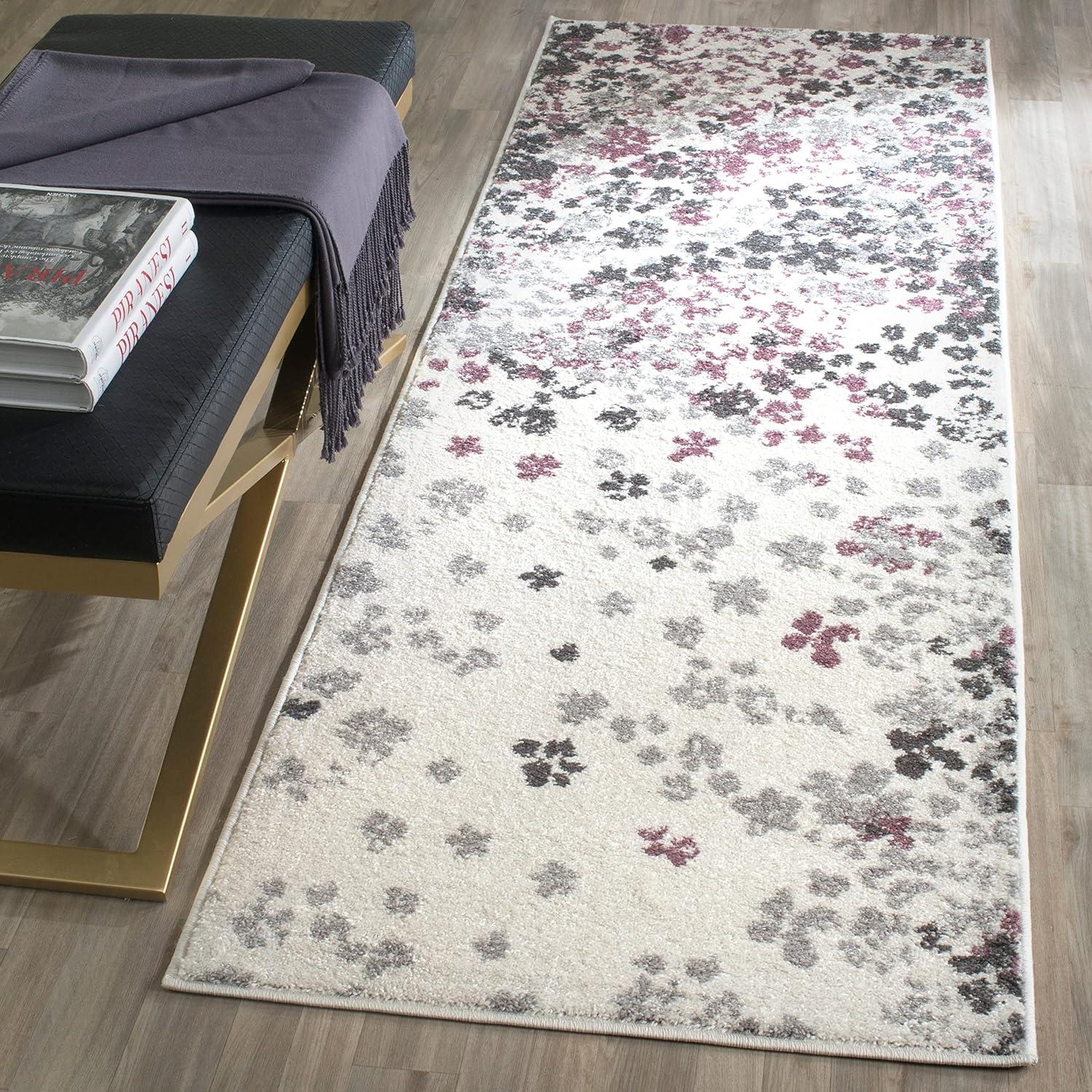 Adirondack Light Grey and Purple Floral 9' x 12' Area Rug