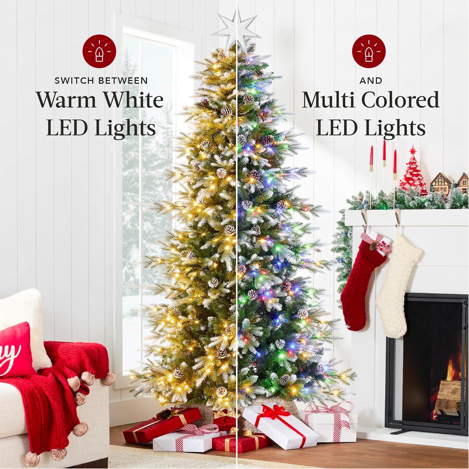 Best Choice Products 7.5ft Pre-Lit Flocked Aspen Noble Fir Christmas Tree w/ 2,136 Branch Tips, 400 LED Lights