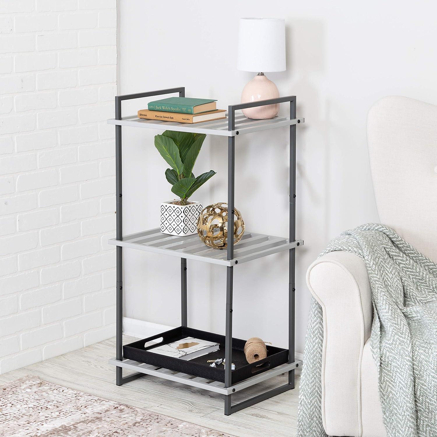 Honey Can Do 3-Tier Tubular Metal Shelf, Gray Tones