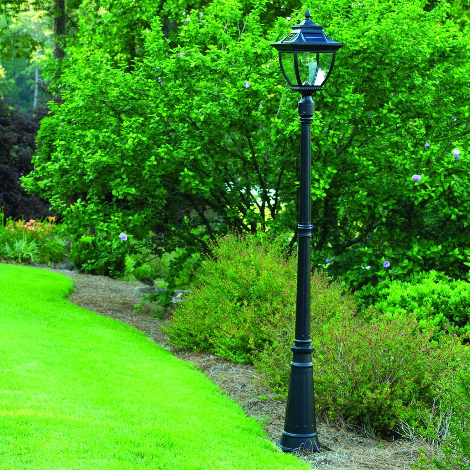 Gama Sonic Pagoda Solar Post Light for Outdoors, Asian-Style Design, Black Aluminum with Glass, Warm White Light 2700K 104B001 (Upgraded Battery and Panel)