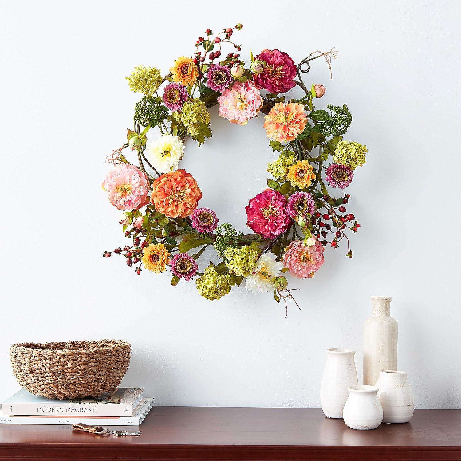 Nearly Natural 24" Peony Wreath