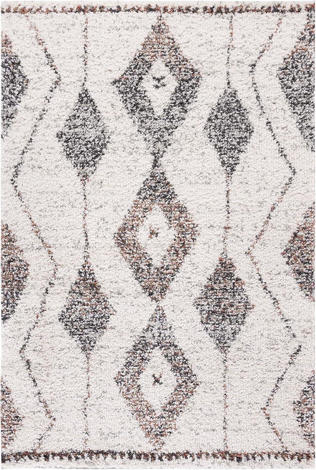 SAFAVIEH Jericho Newton Southwestern Polyester Shag Area Rug, Ivory/Black, 9' x 12'