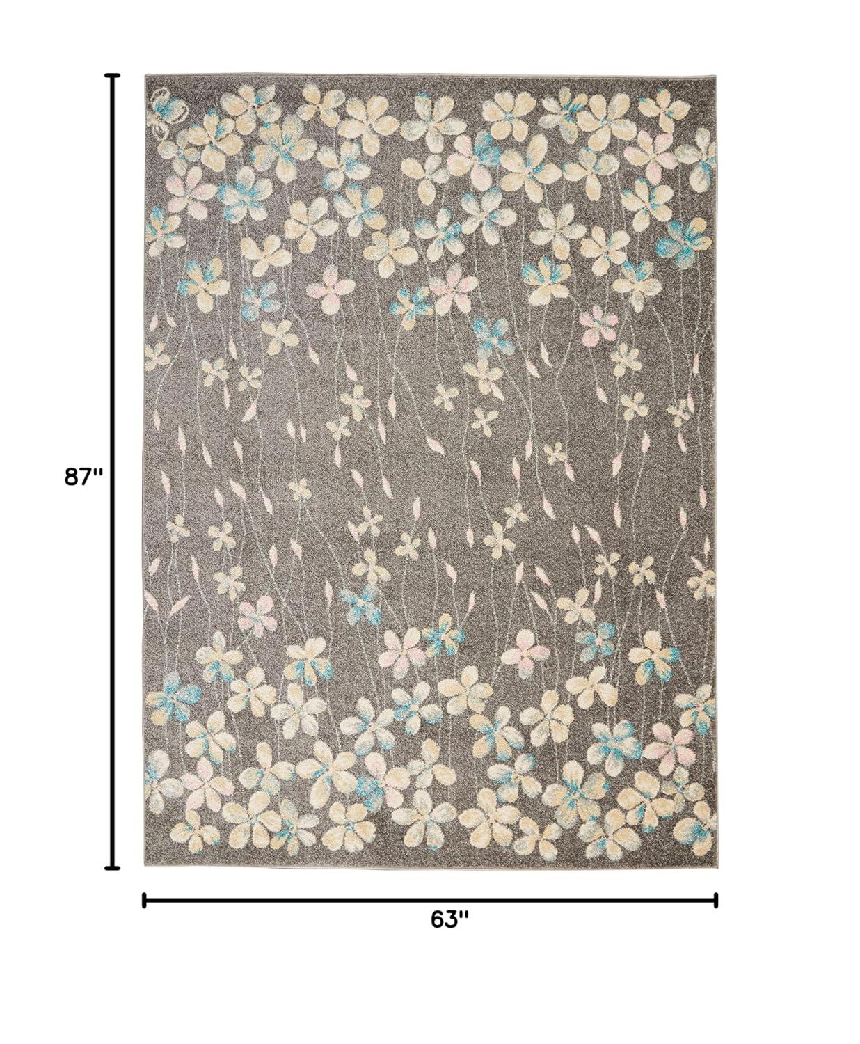Nourison Tranquil 5'3" X 7'3" (5' x 7') Grey/Beige Area Rug Bohemian Botanical Vine and Bloom by Nourison