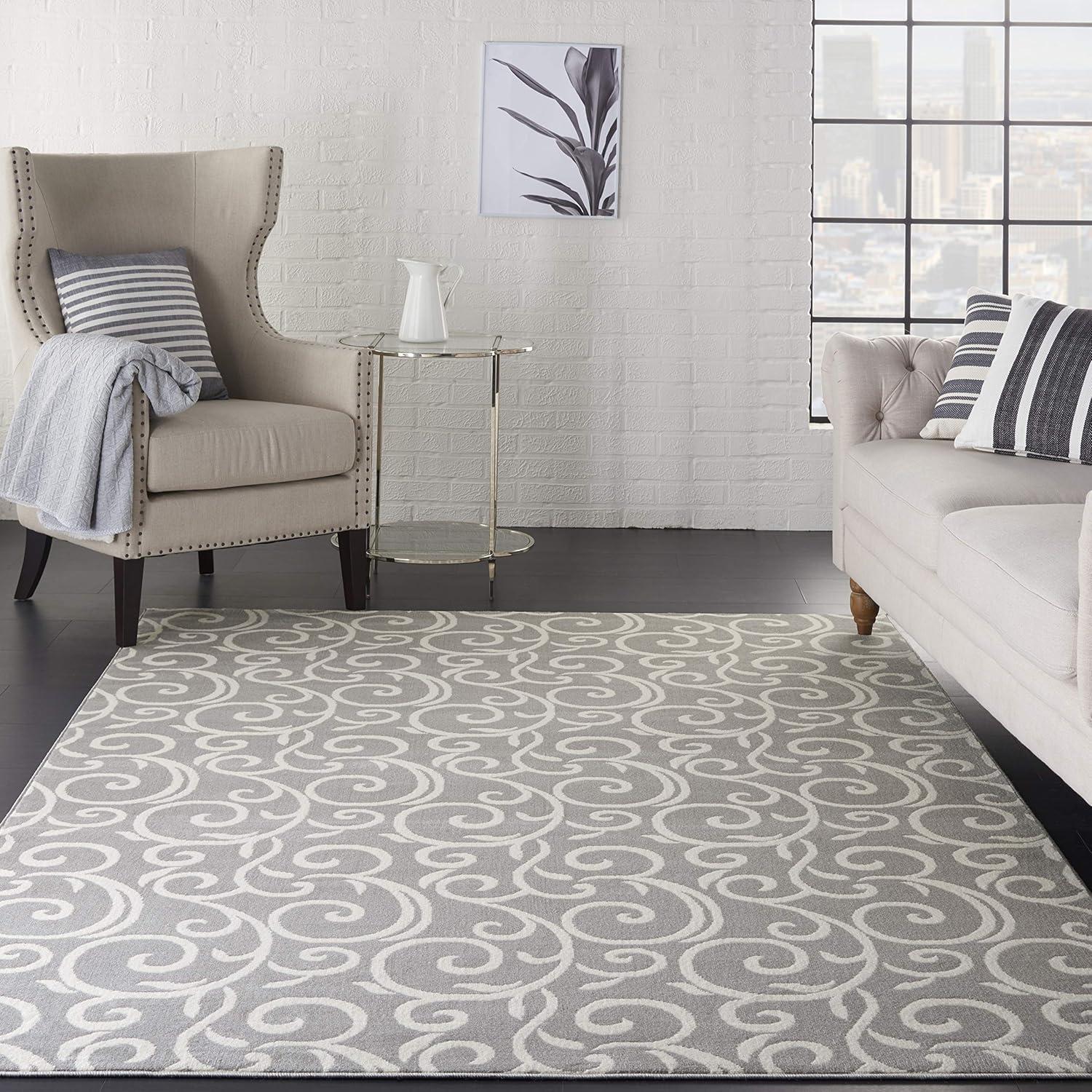 Nourison Grafix 6' x 9' Grey Area Rug Bohemian Contemporary Botanical by Nourison