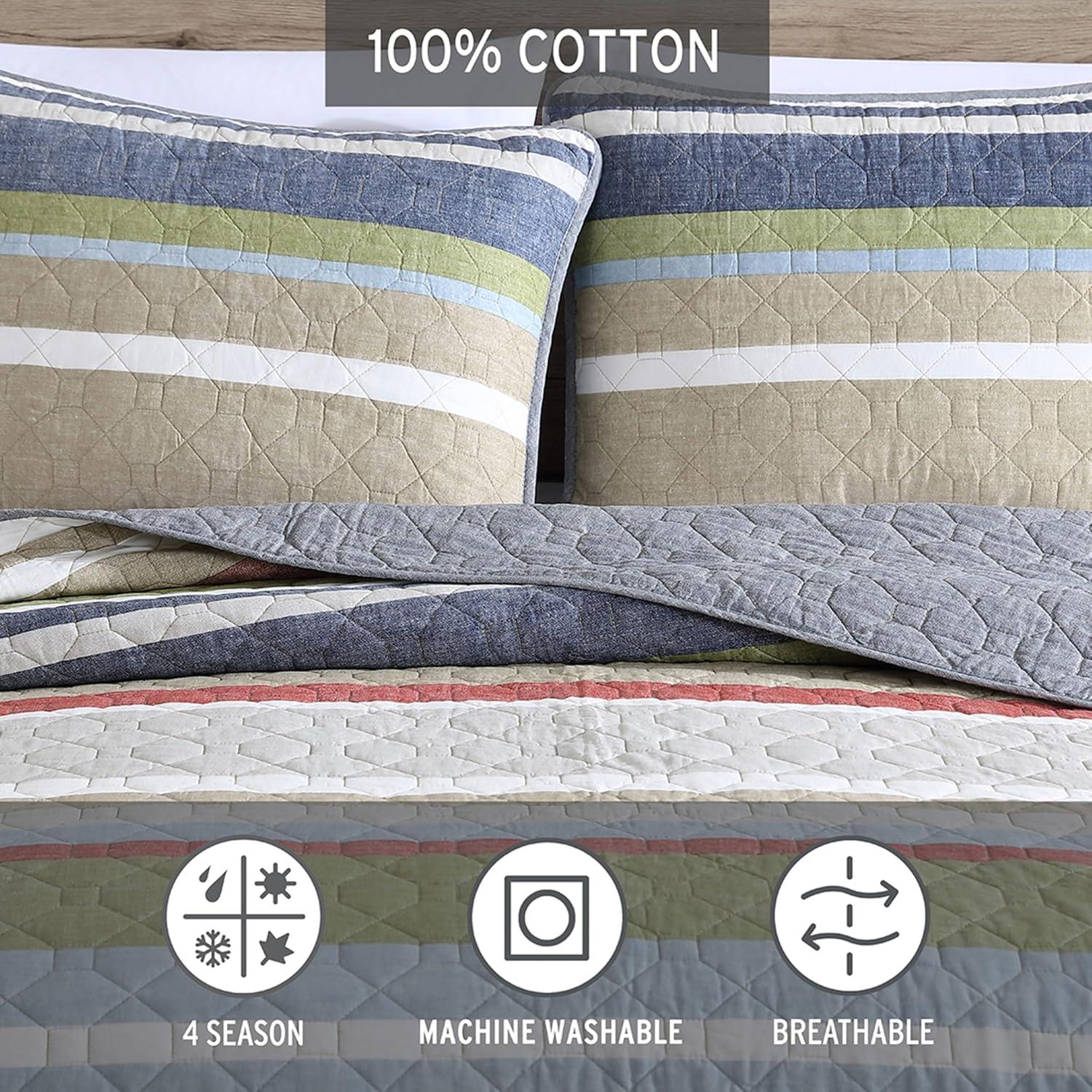 Gray and Beige Cotton Twin Reversible Quilt Set