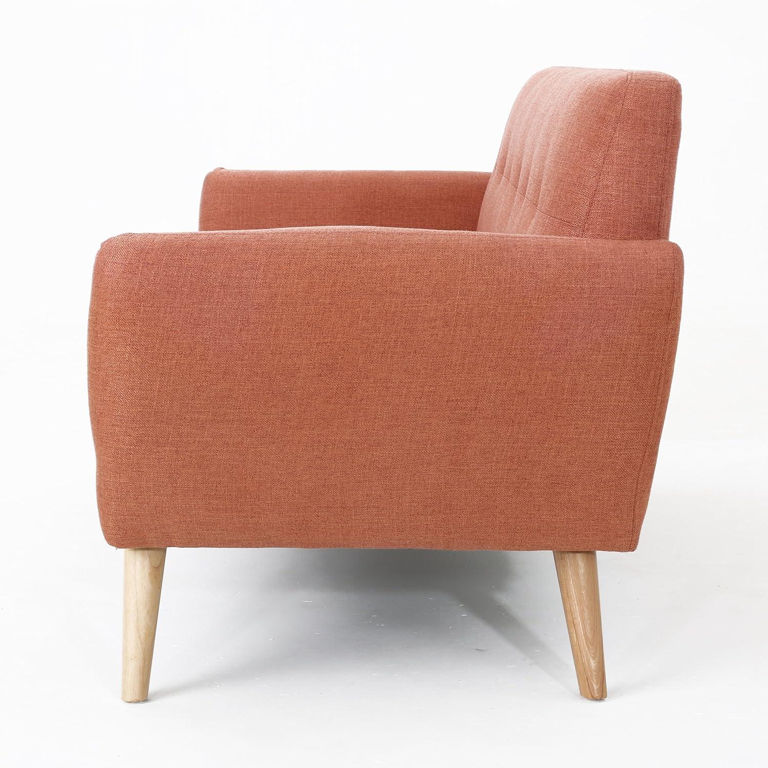 GDFStudio Sheena Mid Century Modern 67.25 " Upholstered Tufted 2 Seater Sofa, Burnt Orange/Natural Oak