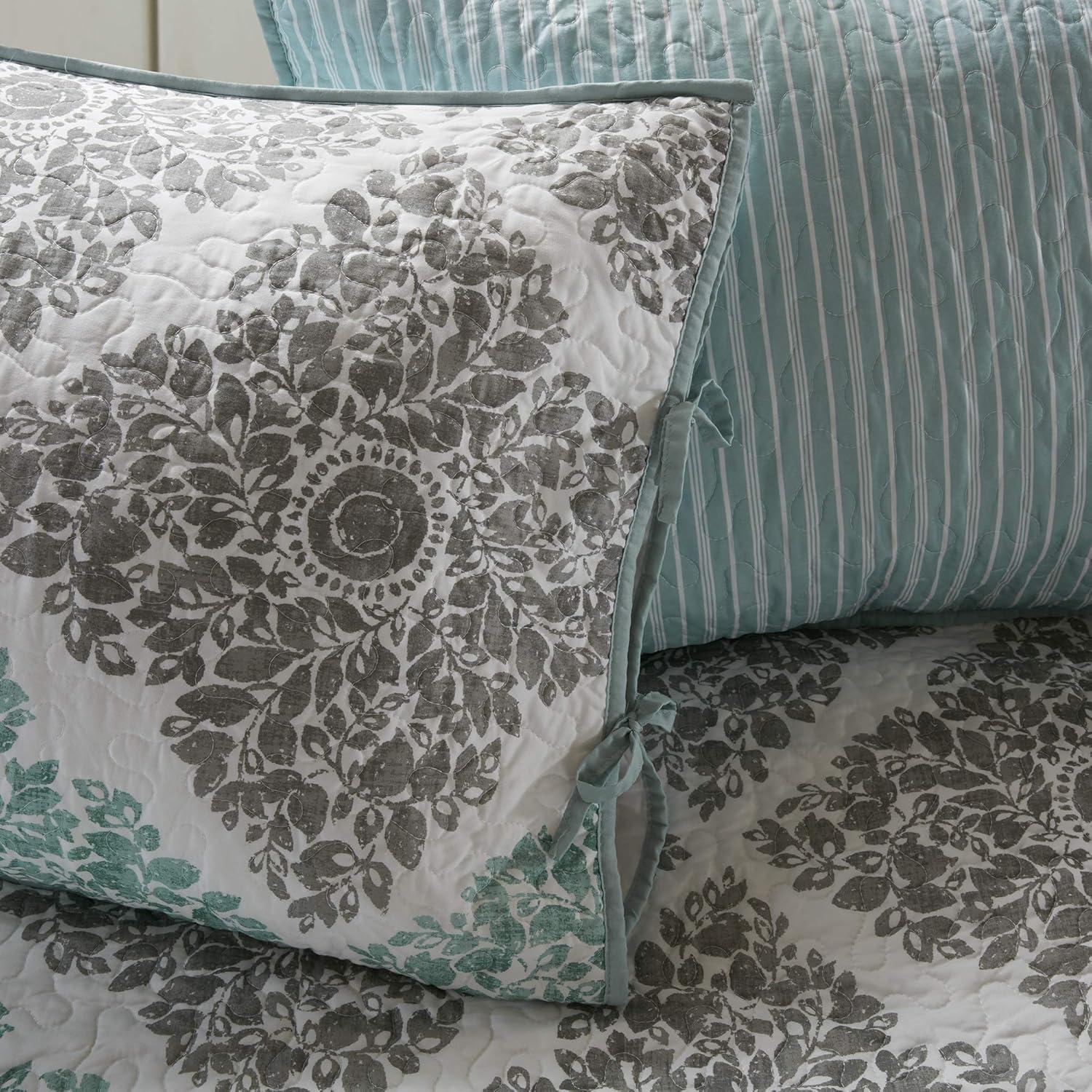 Aqua and Gray Floral Reversible Microfiber Daybed Set