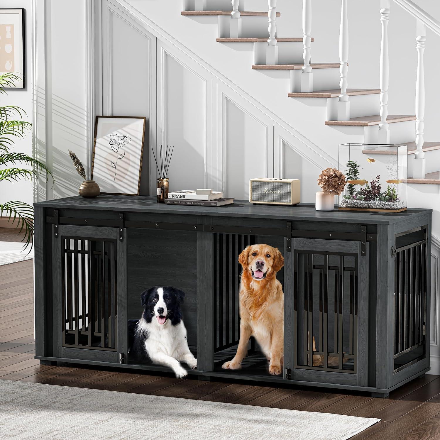 Tucker Murphy Pet™ Large Dog Crate Furniture for 2 Dogs, 71.6'' Steel Frame Dog Crate with Double Doors, Heavy Sturdy Dog Kennel