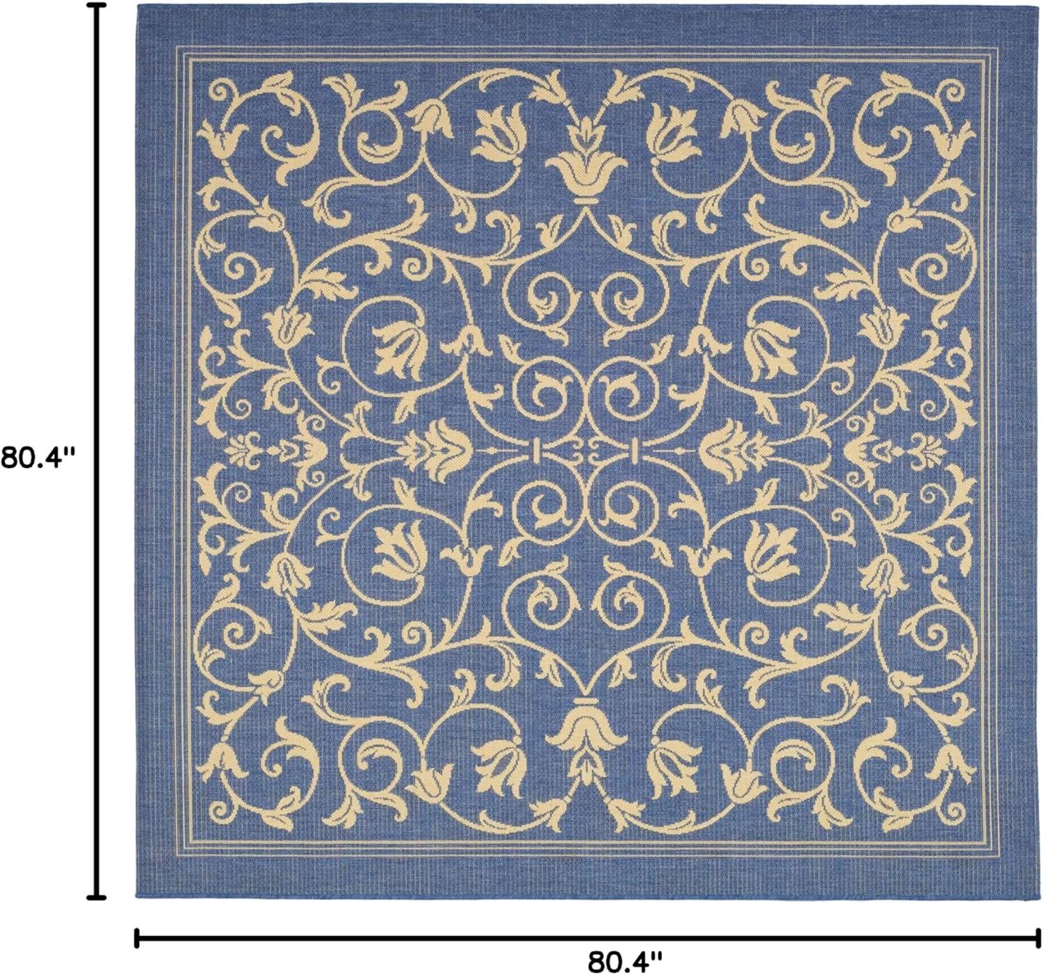 Courtyard CY2098 Power Loomed Indoor and Outdoor Area Rug - Blue/Natural - 6'7"x6'7" - Safavieh