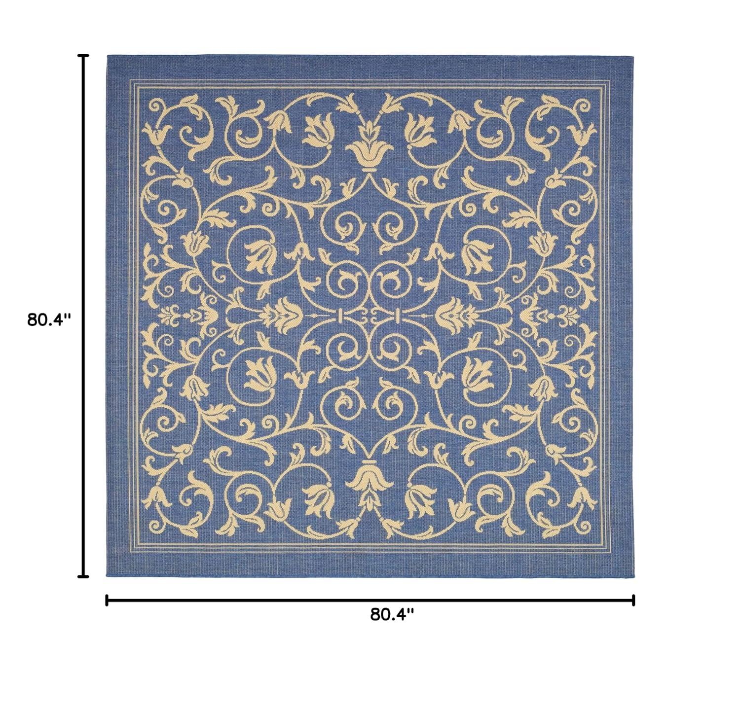 Courtyard CY2098 Power Loomed Indoor and Outdoor Area Rug - Blue/Natural - 6'7"x6'7" - Safavieh