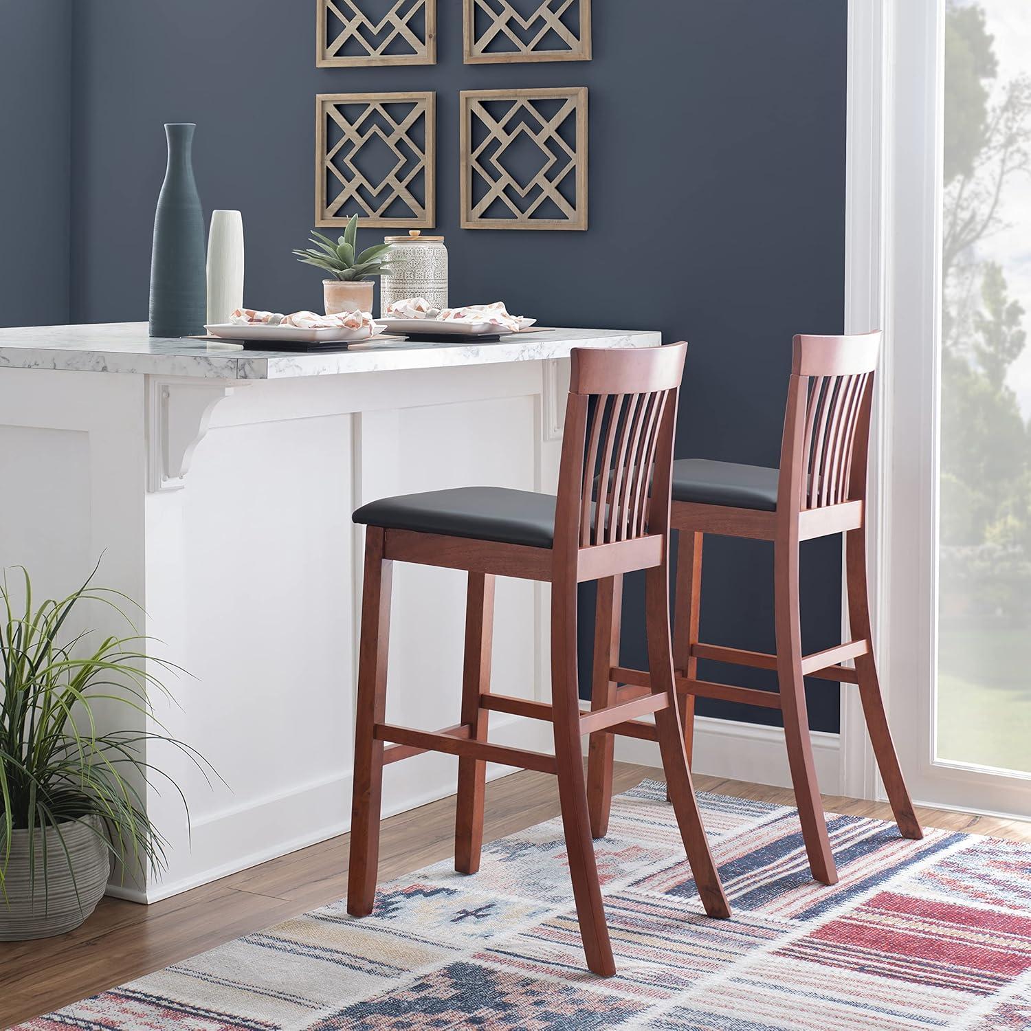 30" Torino Craftsman Padded Seat Barstool Hardwood/Dark Cherry - Linon: Rubberwood, 31" High