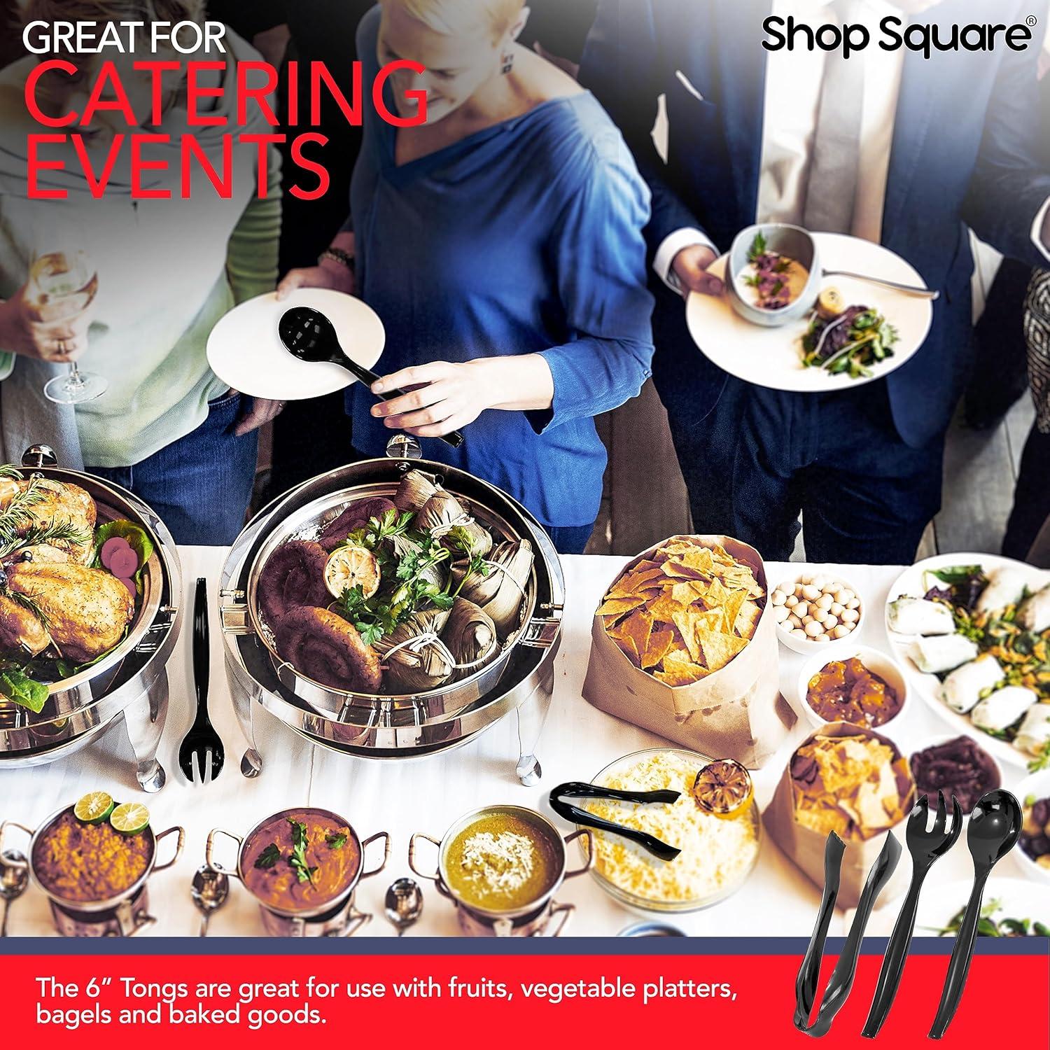 Disposable Serving Utensils - Set of 18 Party Utensils, 6 Each 6" Tongs, 10” Spoons, 10” Forks, Black