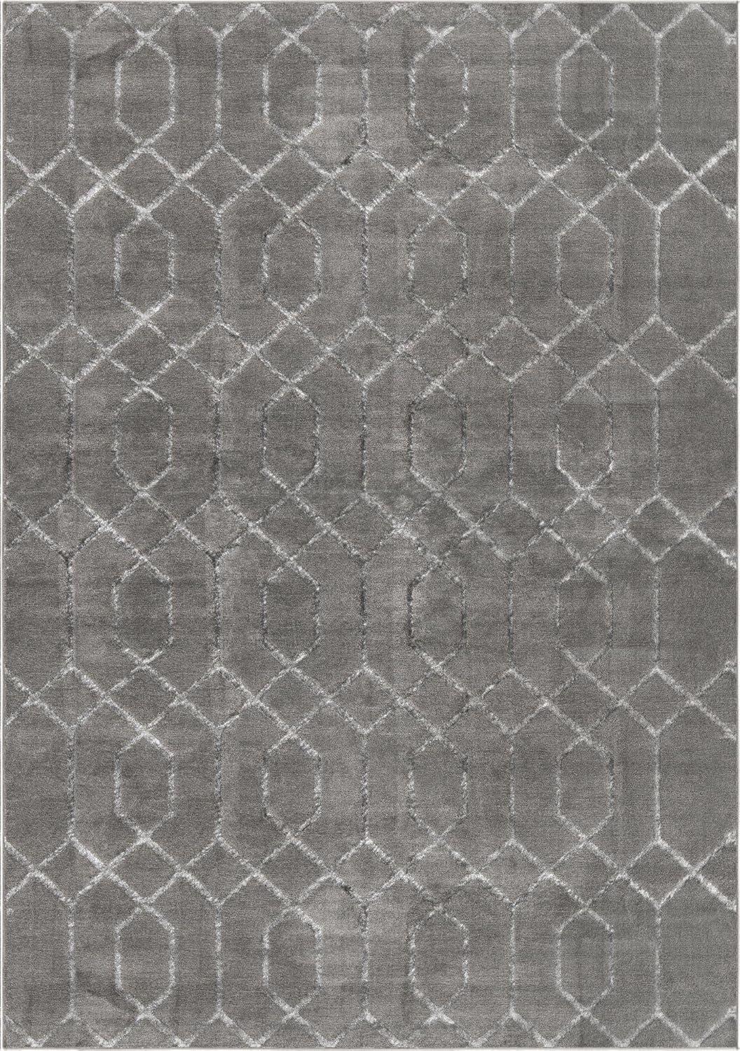 Gray Silver Trellis Rectangular Cotton Synthetic Area Rug