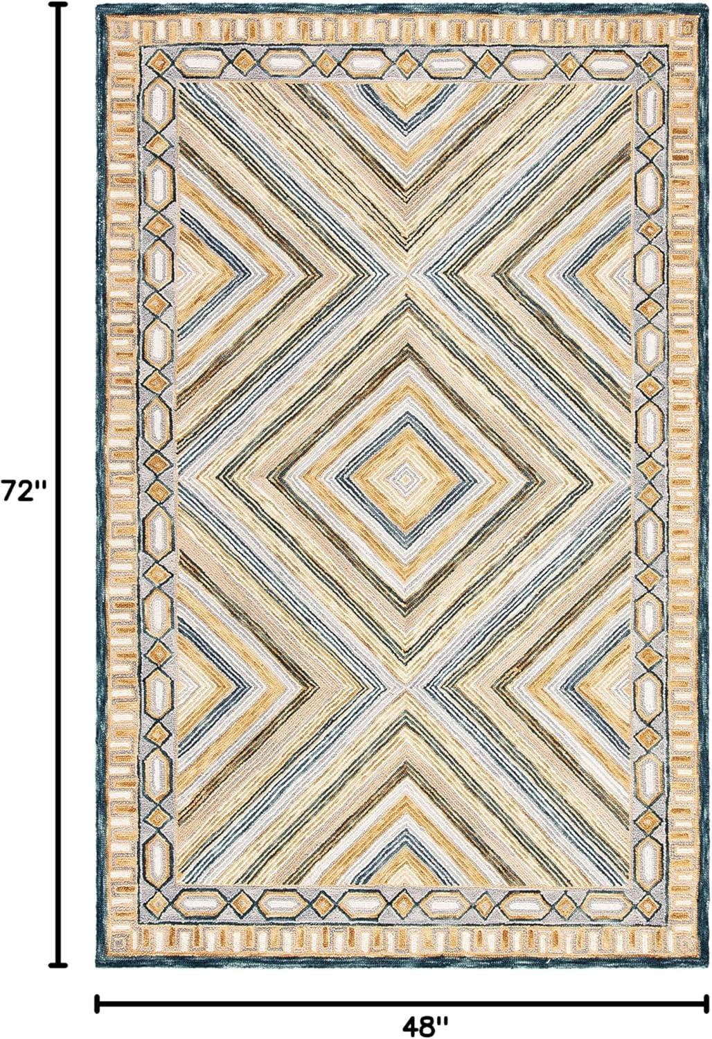 SAFAVIEH Aspen Caitriona Geometric Diamonds Wool Area Rug, Navy/Gold, 4' x 6'