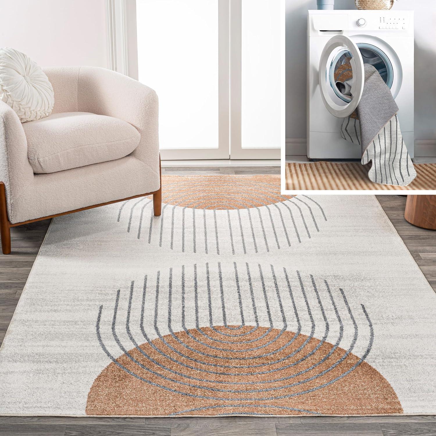 Kallax Cream and Terra Geometric Washable Area Rug