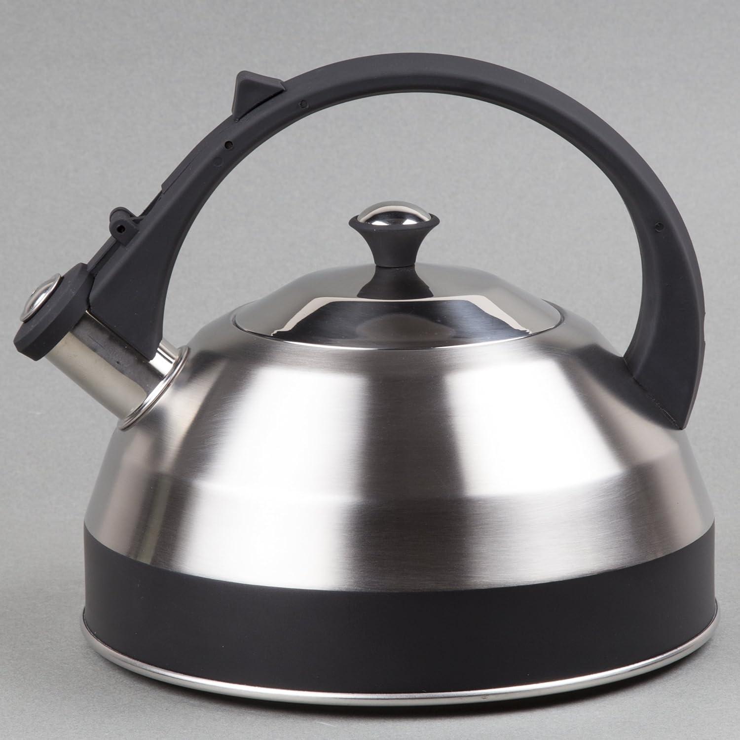 Stainless Steel Whistling Teakettle with Black Handle, 2.8 Quart