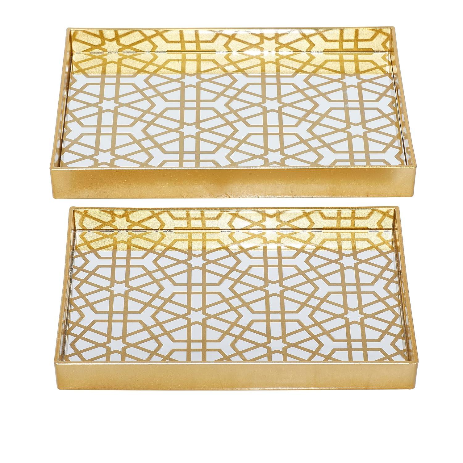 CosmoLiving by Cosmopolitan Plastic Mirrored Geometric Decor Gold Tray Set