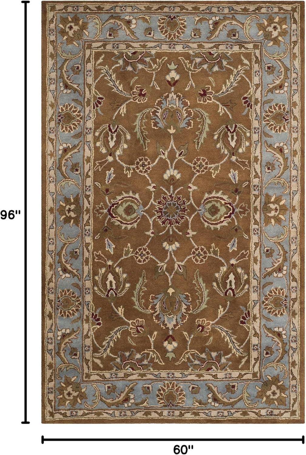 Hand-Tufted Heritage Brown & Blue Wool Area Rug - 5' x 8'