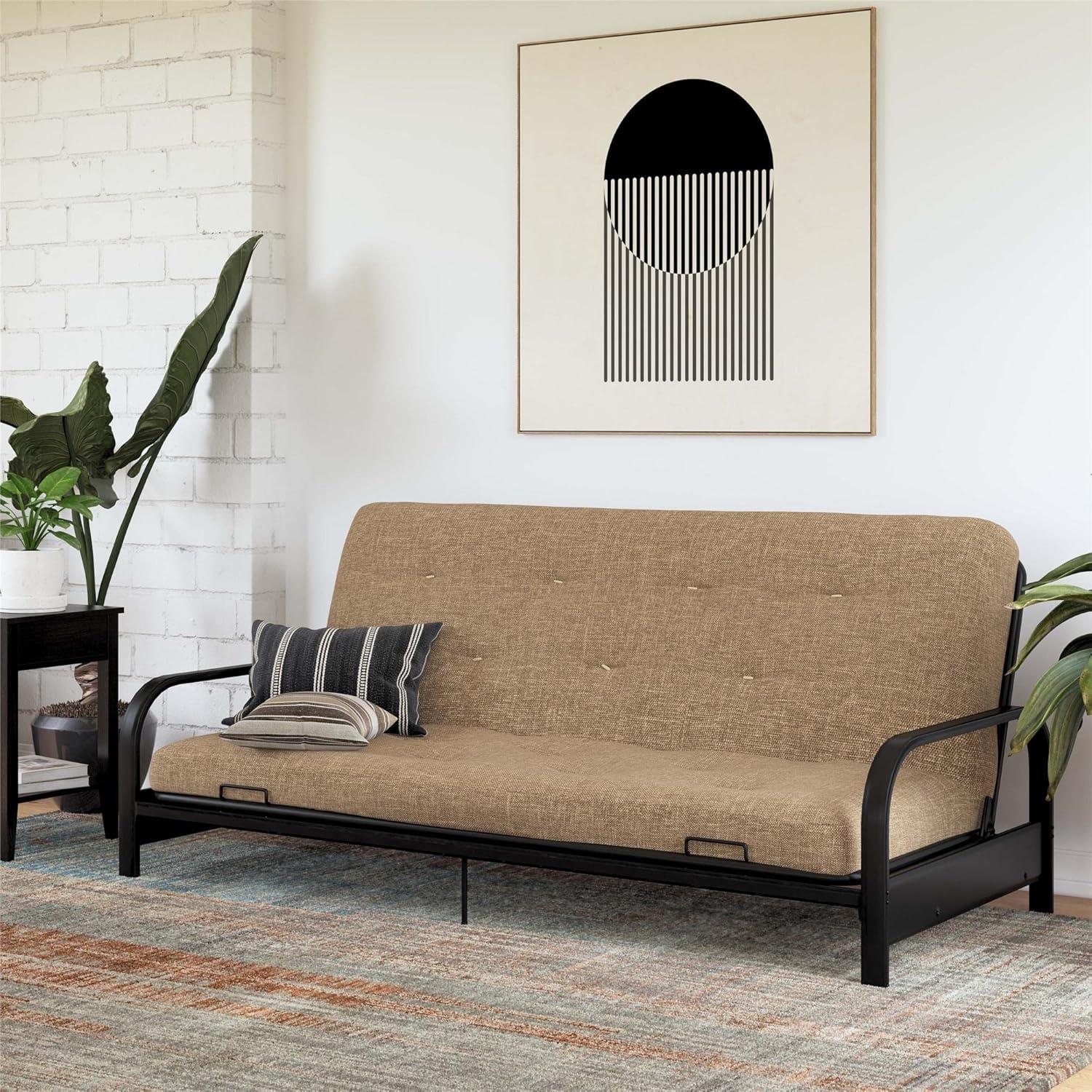 DHP Trule 6-Inch Bonnell Coil Futon Mattress, Polyester Linen, Full, Tan