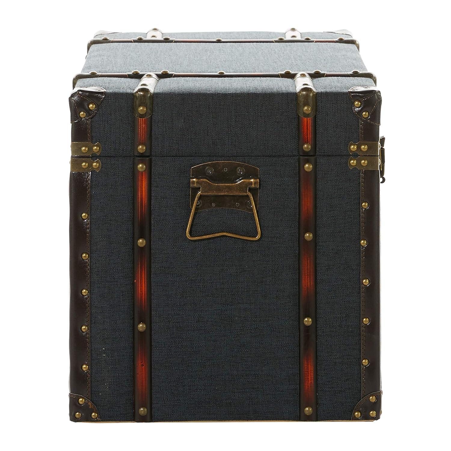 DecMode 24" x 13" Blue Linen Fabric Nesting Upholstered Trunk with Buckle Hinged Top, 3-Pieces
