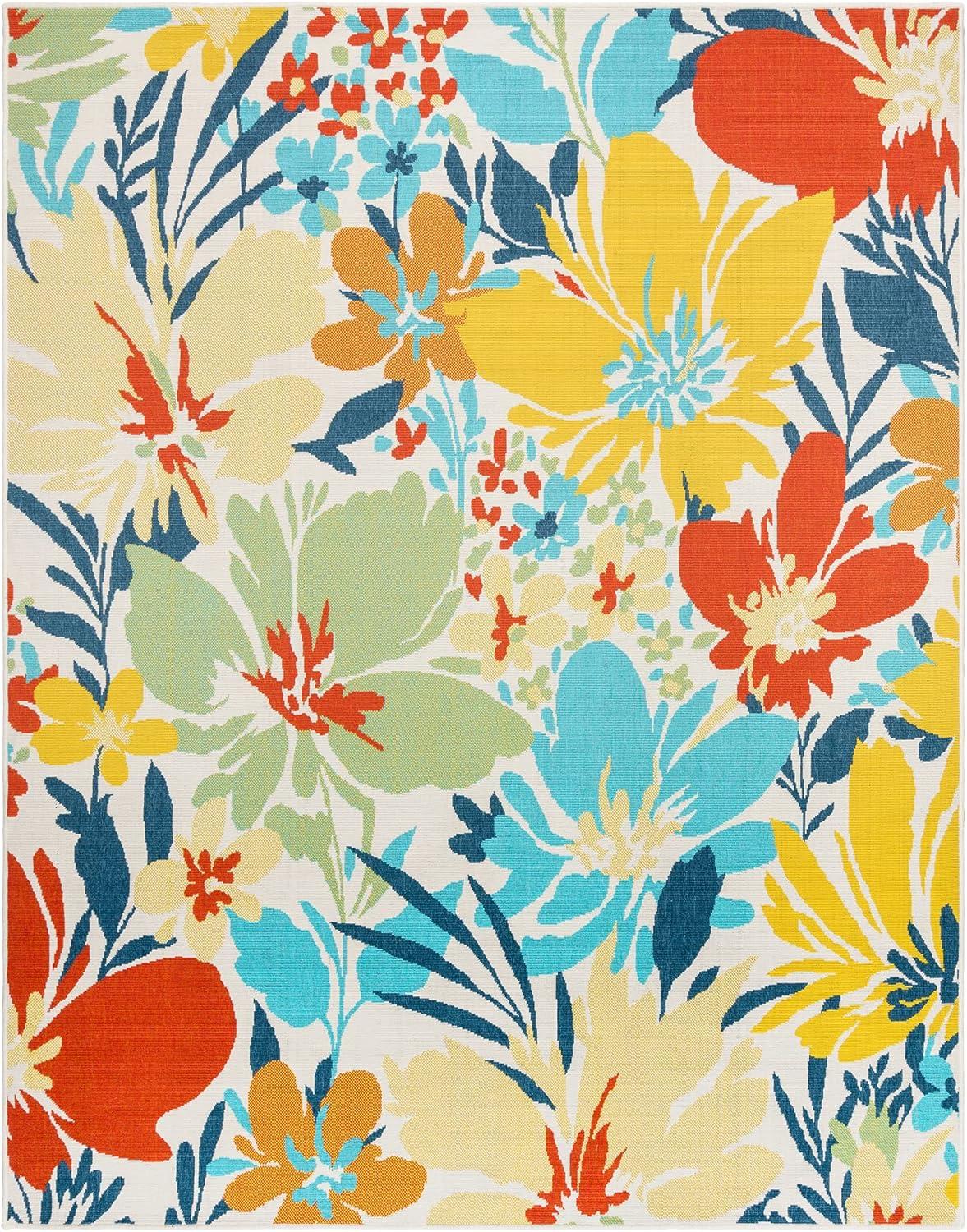 Gertmenian 5'2"x7' Jona Nelisa Bright Floral Rectangle Woven Indoor/Outdoor Accent Rug: Polypropylene, Fade-Resistant, Hose Clean