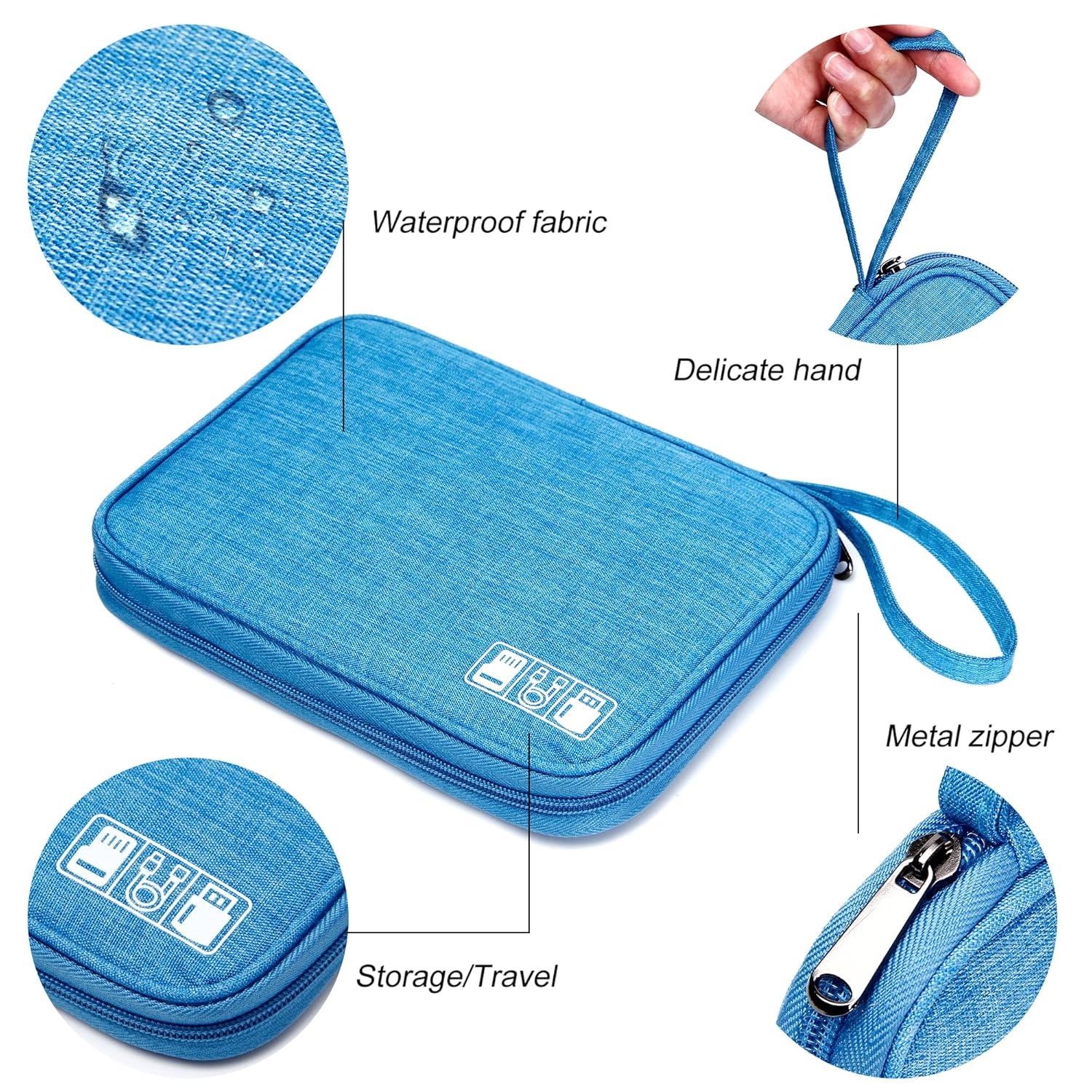 SELLYFELLY Travel Electronics Organizer Portable Cable Organizer Bag for Storage Electronic Accessories Case for Cord,Phone,Charger,Flash Drive (Sky Blue)