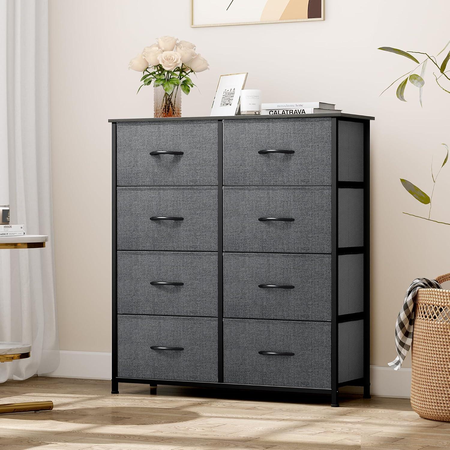 YINTATECH Storage Tower Unit with 8 Drawers - Fabric Dresser with Large Capacity, Organizer Unit for Bedroom, Living Room & Closets - Sturdy Steel Frame, Wooden Top & Easy Pull Fabric Bins (Graphite)