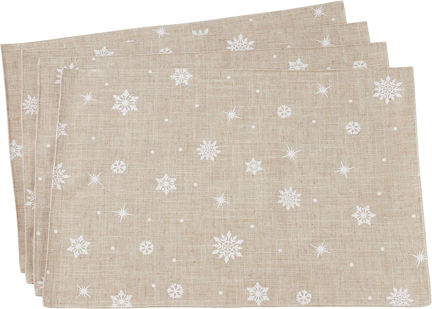 Beige Poly and Linen Blend Snowflake Placemats, Set of 4