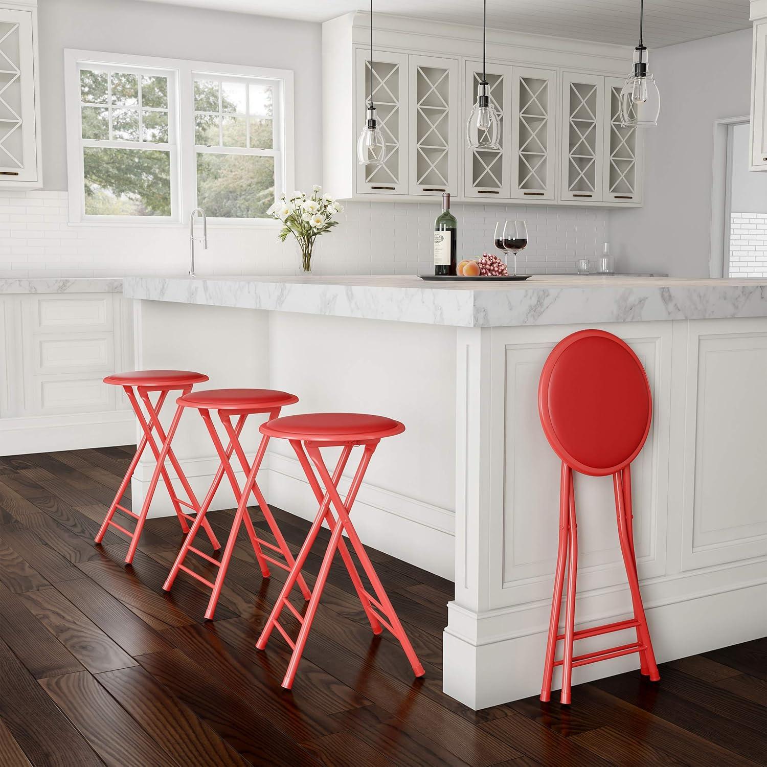 Red Metal Backless 24-Inch Folding Stool