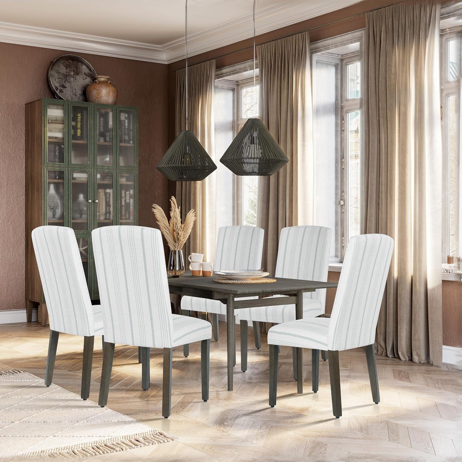 HomePop Set of 2 Classic Parsons Dining Chairs Dove Gray Stripe: Upholstered, Foam-Filled, Wood Legs