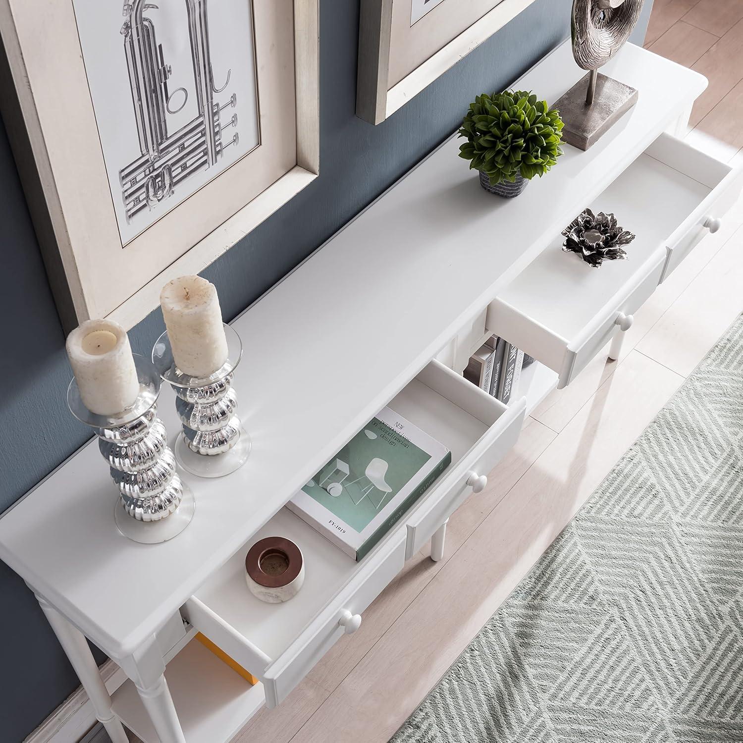 Leick Home Coastal Notions Solid Wood Console Table with Shelf, White