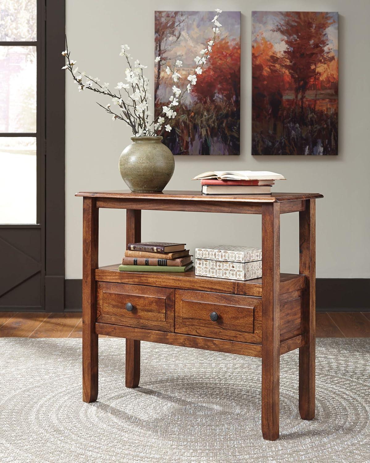 Abbonto Warm Brown Solid Acacia Wood 2-Drawer Console Table