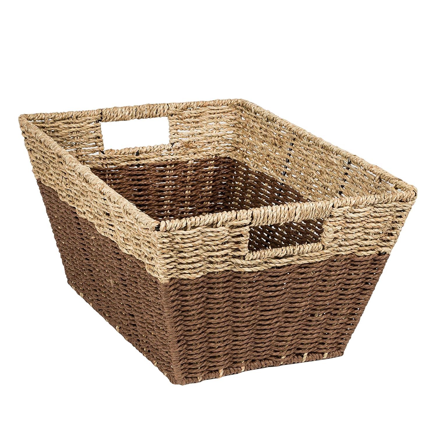 Honey-Can-Do Set of 3 Seagrass Nesting Storage Baskets with Cut-out Handles, Natural/Brown
