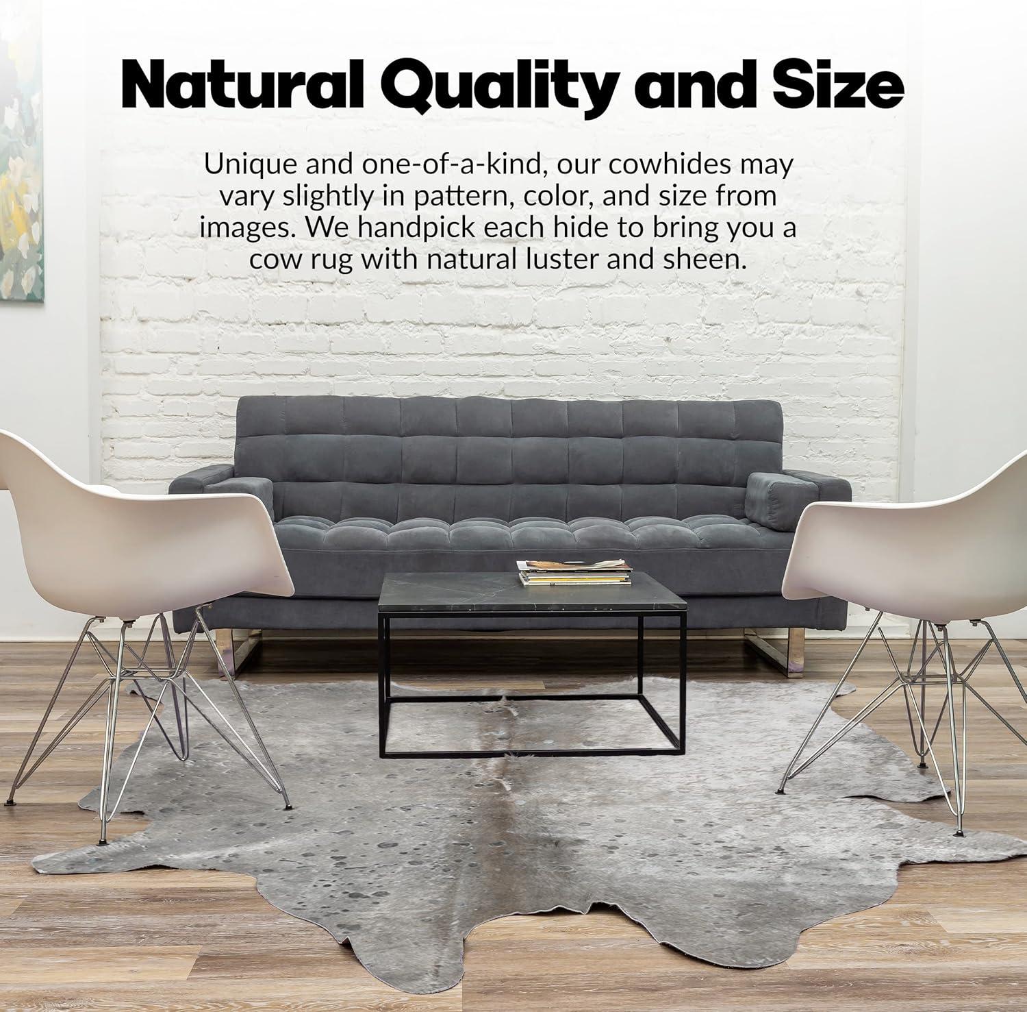 Natural Scotland Cowhide Area Rugs for Living Room and Bedroom | Handmade 100% Cow Rug with Low Pile | Shed-Resistant Home and Office Rug, Grey & Silver, 6 ft x 7 ft