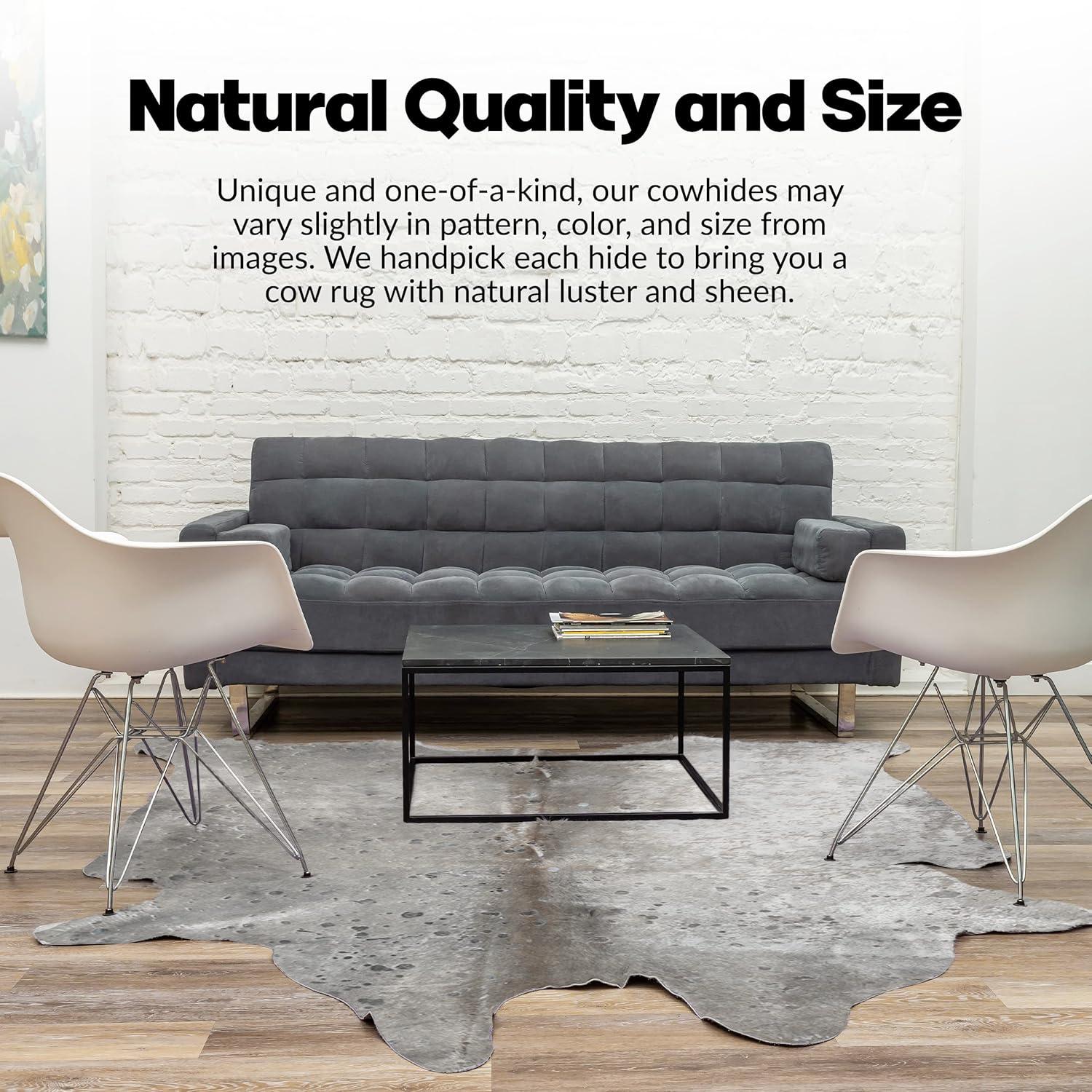 Natural Scotland Cowhide Area Rugs for Living Room and Bedroom | Handmade 100% Cow Rug with Low Pile | Shed-Resistant Home and Office Rug, Grey & Silver, 6 ft x 7 ft