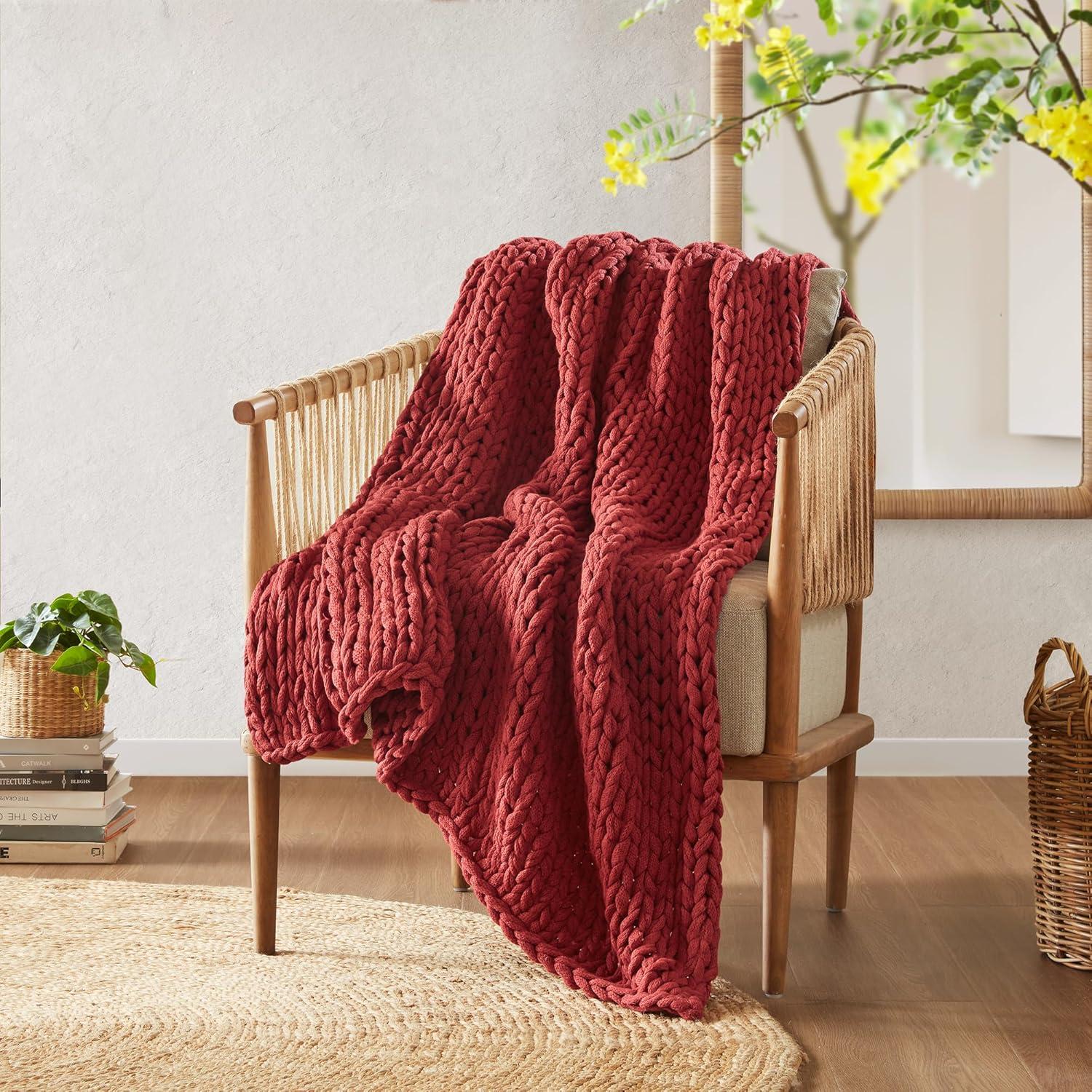 50"x60" Chunky Double Knit Handmade Throw Blanket Red - Madison Park