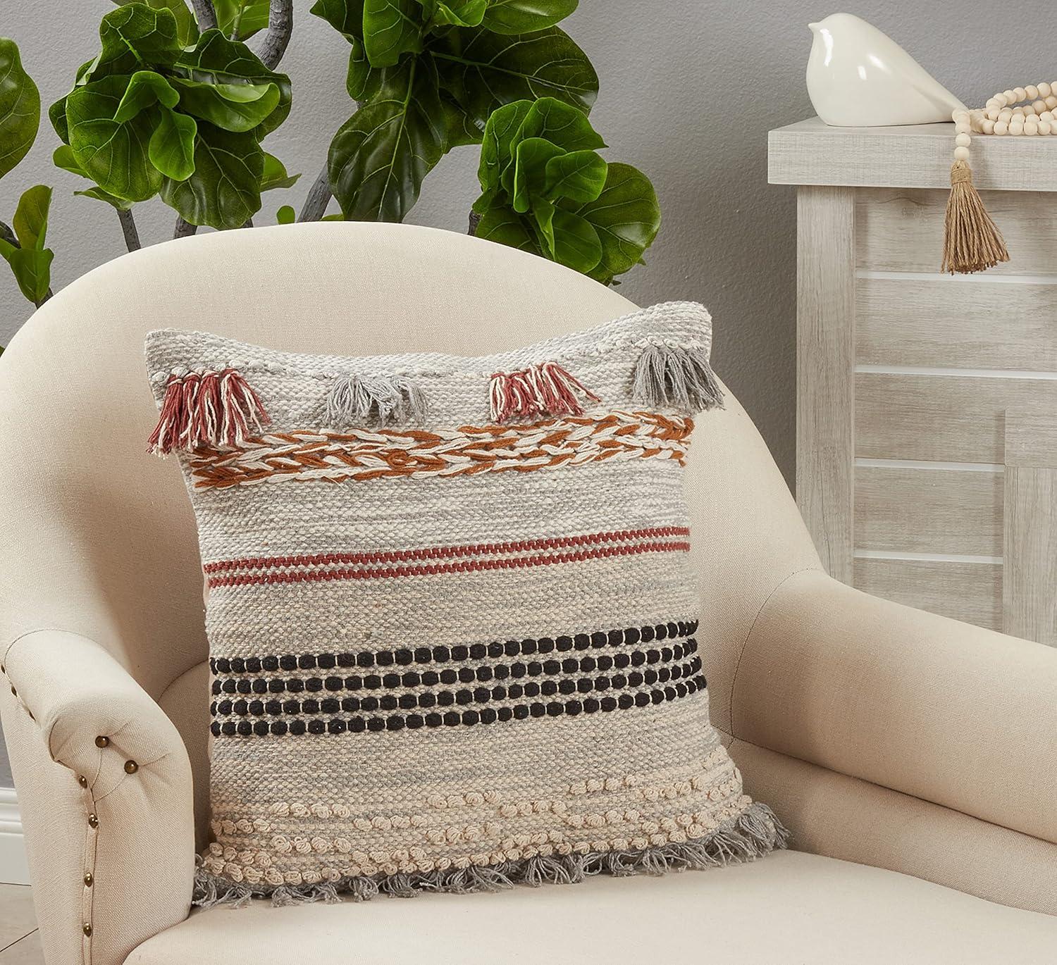 Saro Lifestyle Fringe Woven Pillow - Poly Filled, 20" Square, Multi