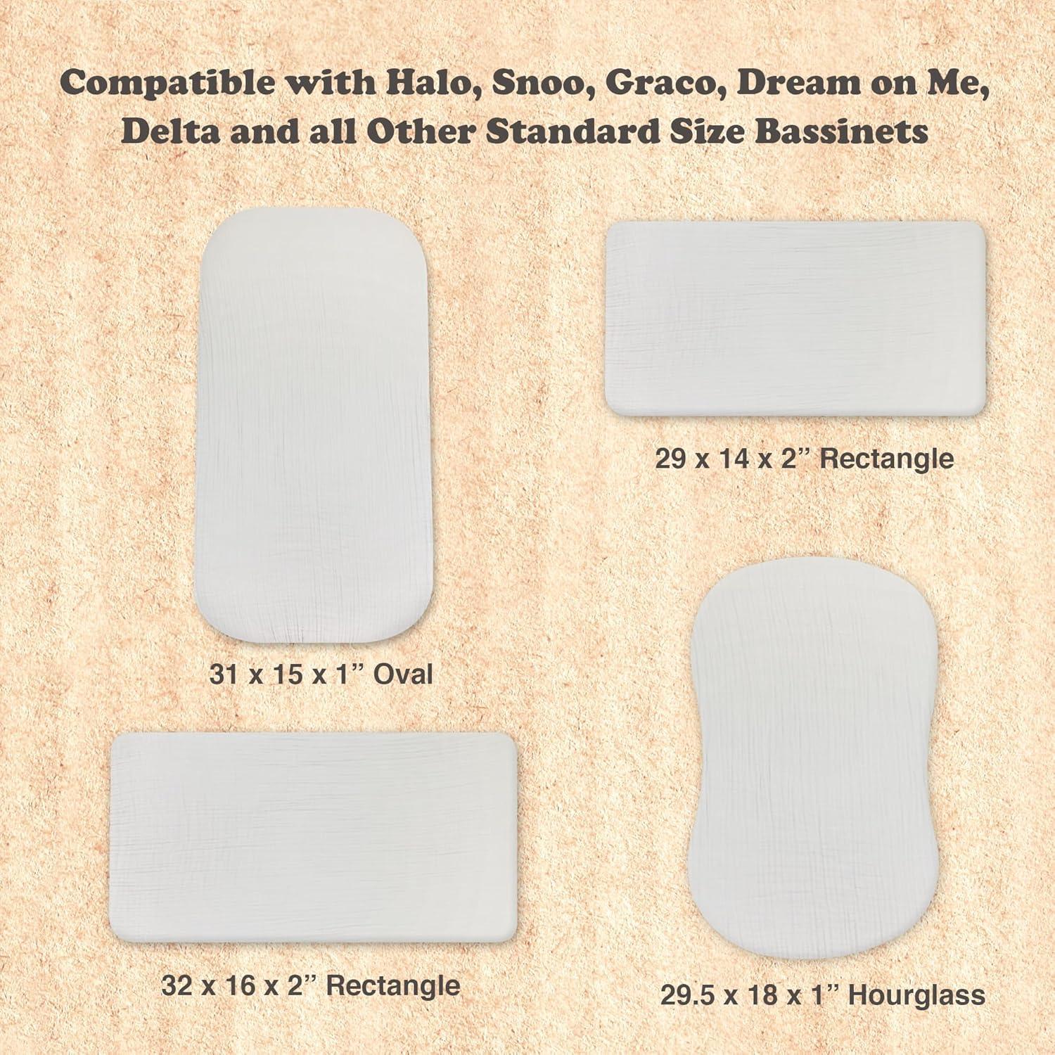 Bublo Baby Baby Muslin Bassinet Sheet Set, 3 Pack Organic Cotton Universal Fitted Bedding Cover for Oval, Hourglass & Rectangle Bassinet Mattress, Fitted Sheets Size 32 x 16 x 4 Inches