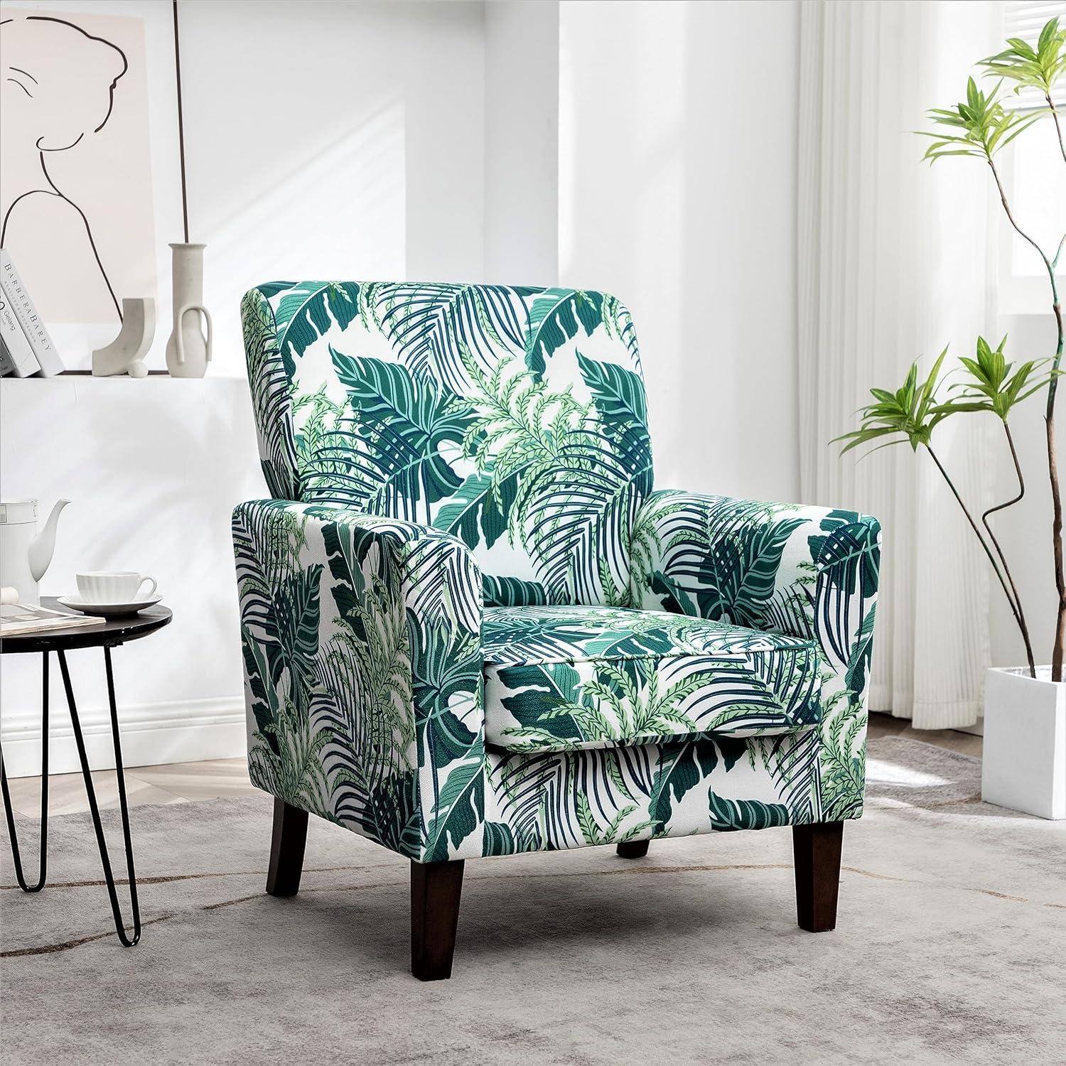 Contemporary Accent Arm Chair with Birch Wood Frame and Velvet Upholstery, Armchair for Office and Living Room Decor, Removable Cushions, 01 Printed Fabric