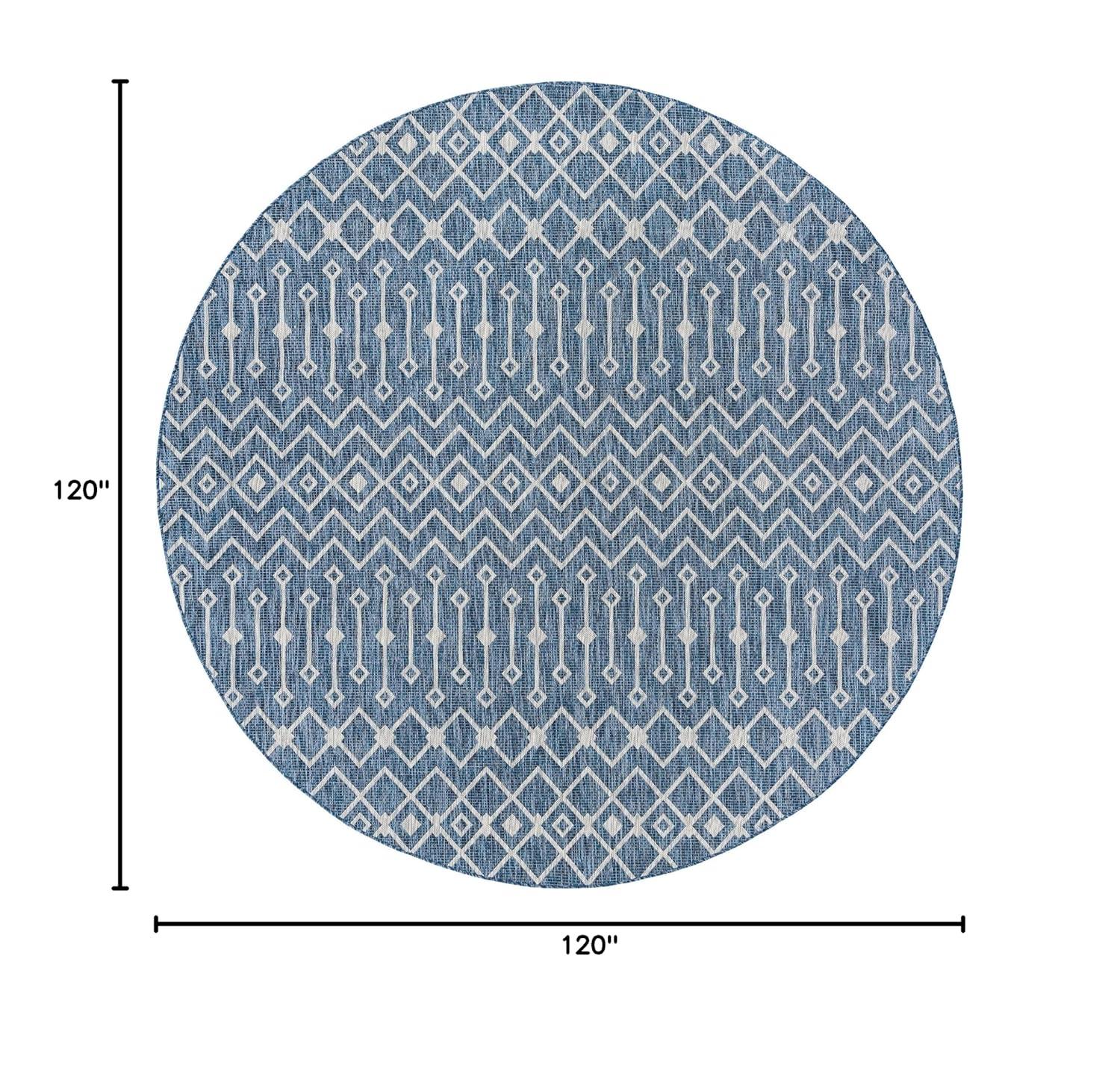 Unique Loom 10' 0 x 10' 0 Round Indoor/Outdoor Trellis Blue Area Rug