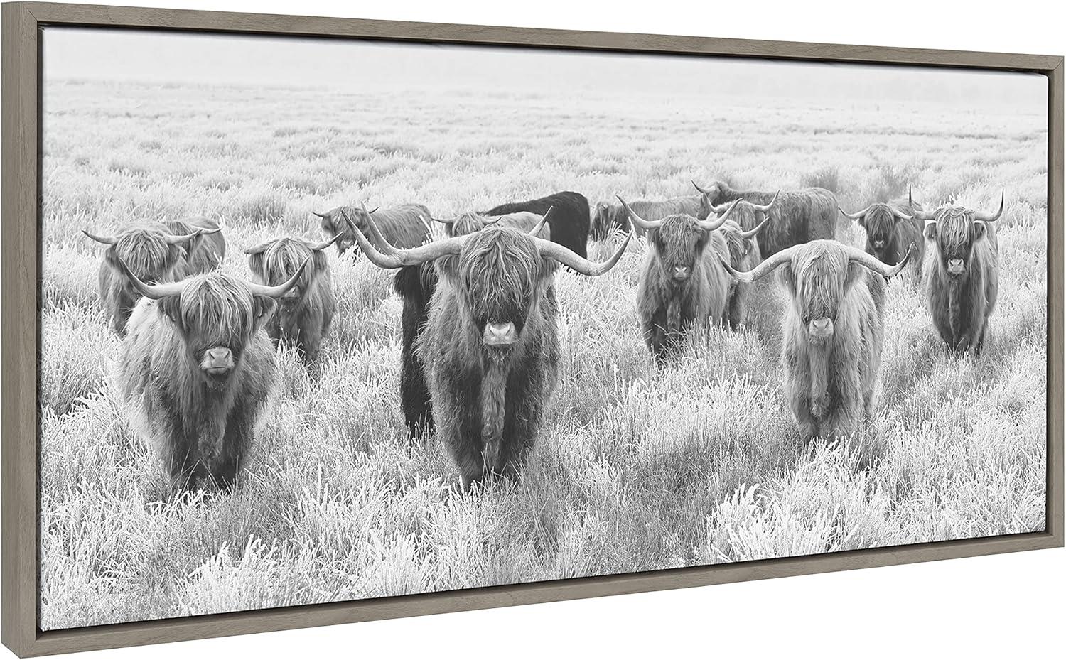 Sylvie Herd of Highland Cows BW Framed Canvas by Creative Bunch - Kate & Laurel All Things Decor