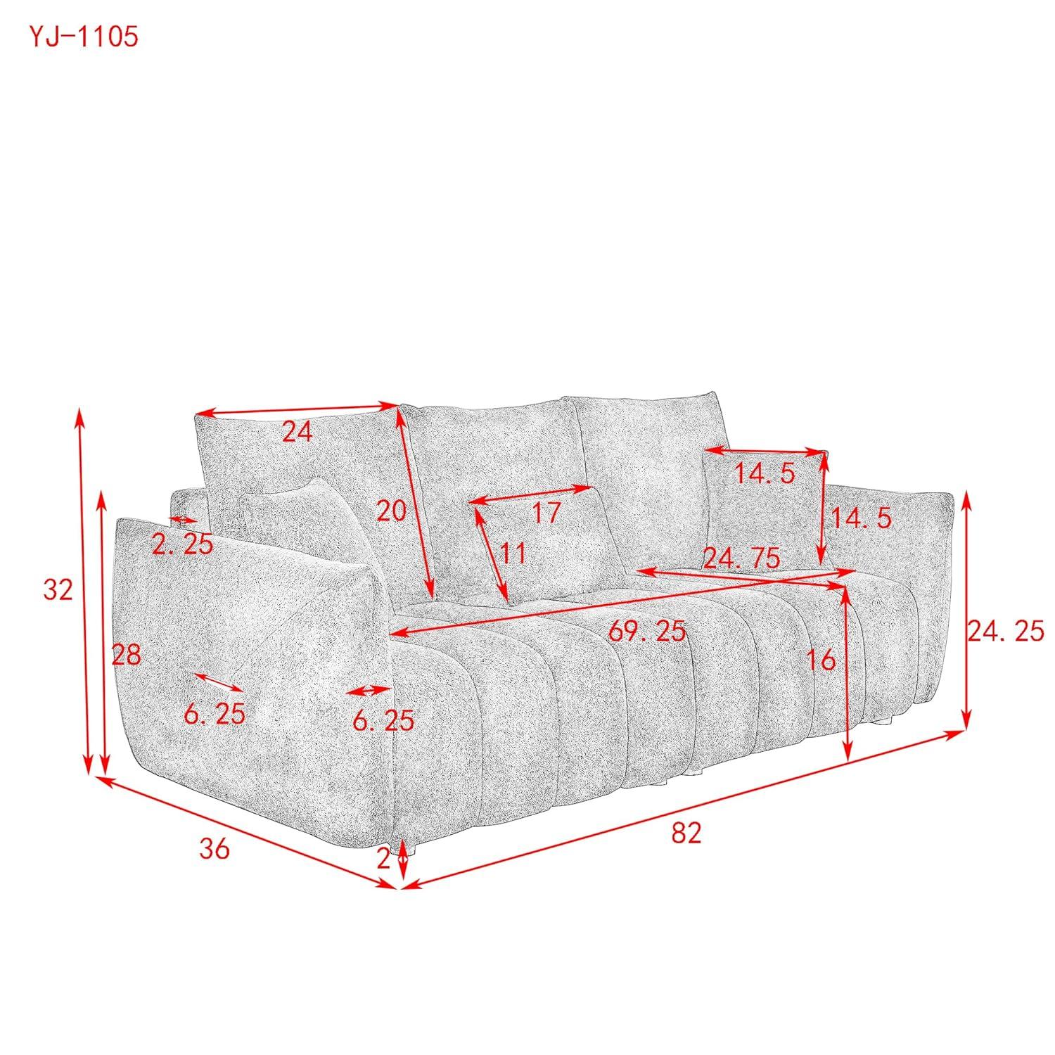 LUCKHAO  82" Modern Couch Premium Teddy fabric Sofa with 3 Back Pillows and 3 back Cushions Solid Wood Frame 3-Seater Sofa, Oversized Upholstered Chair for Living Room, Bedroom, Apartment and Office