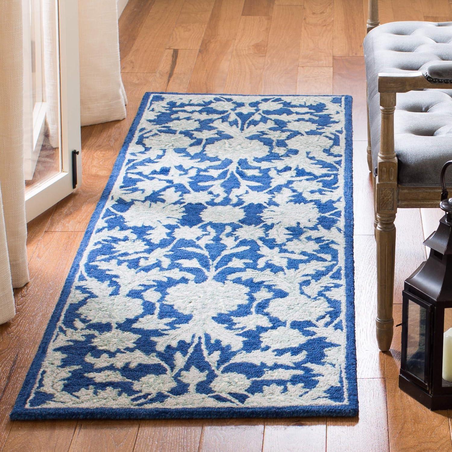 Handmade Navy and Grey Tufted Wool Rug, 30" x 4"