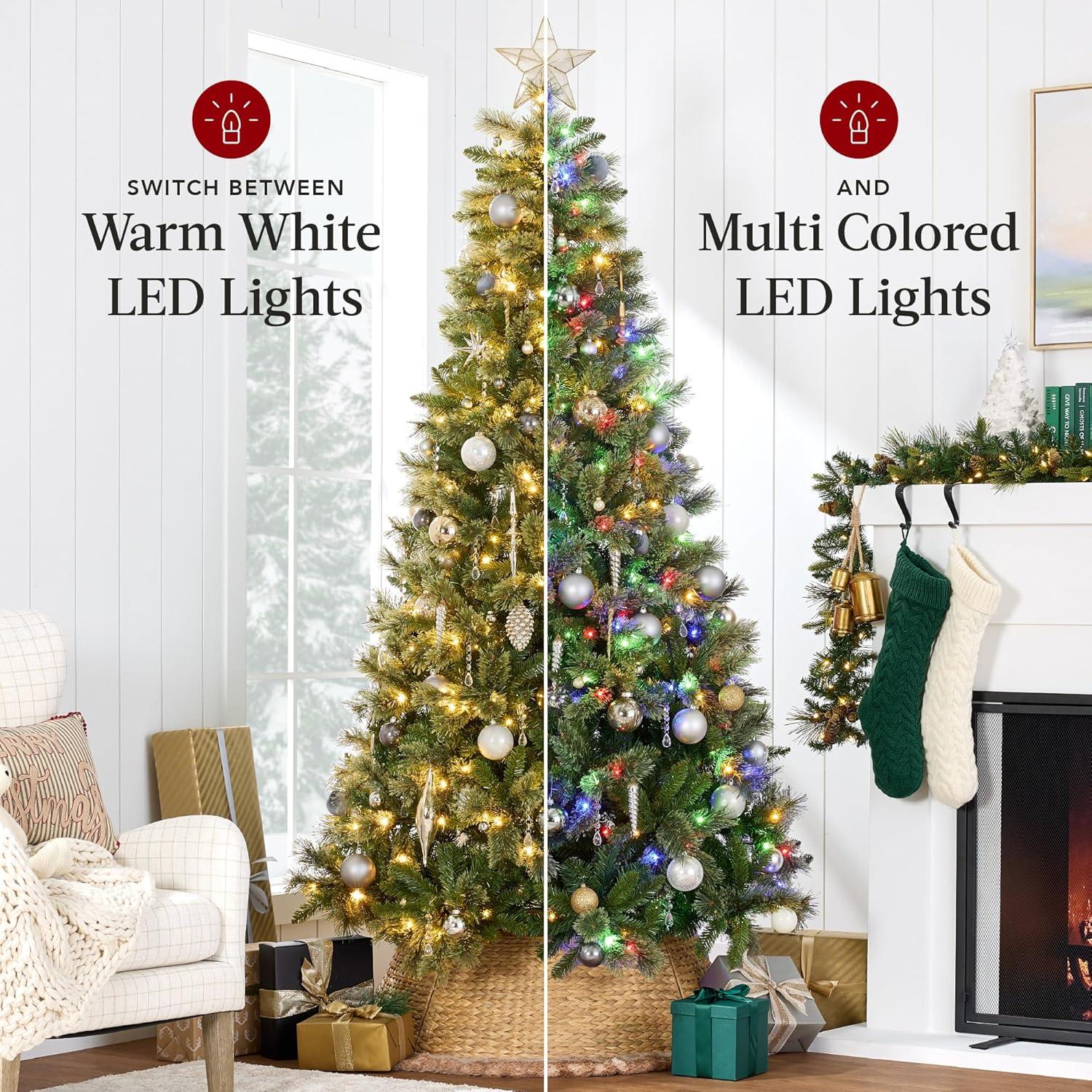 Best Choice Products 7.5ft Pre-Lit Cashmere Christmas Tree Holiday Decor w/ Cordless Connection, 2-in-1 LED Lights